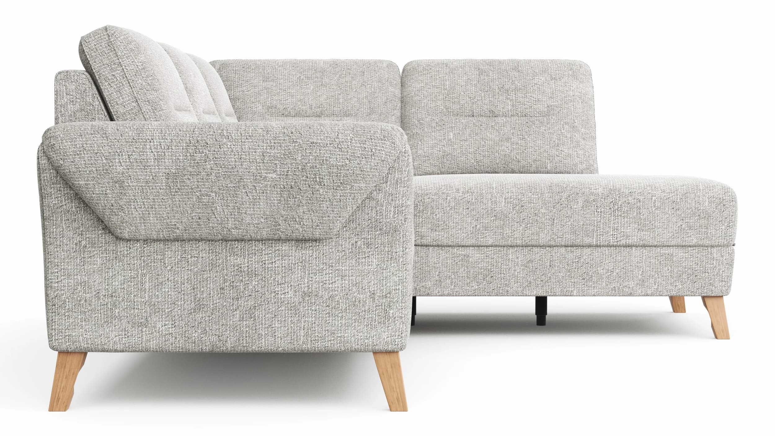 Ecksofa Almyra - 2,5-Sitzer mit Ottomane rechts, inkl. Schlaffunktion und Bettkasten, Stoff, Silbergrau
