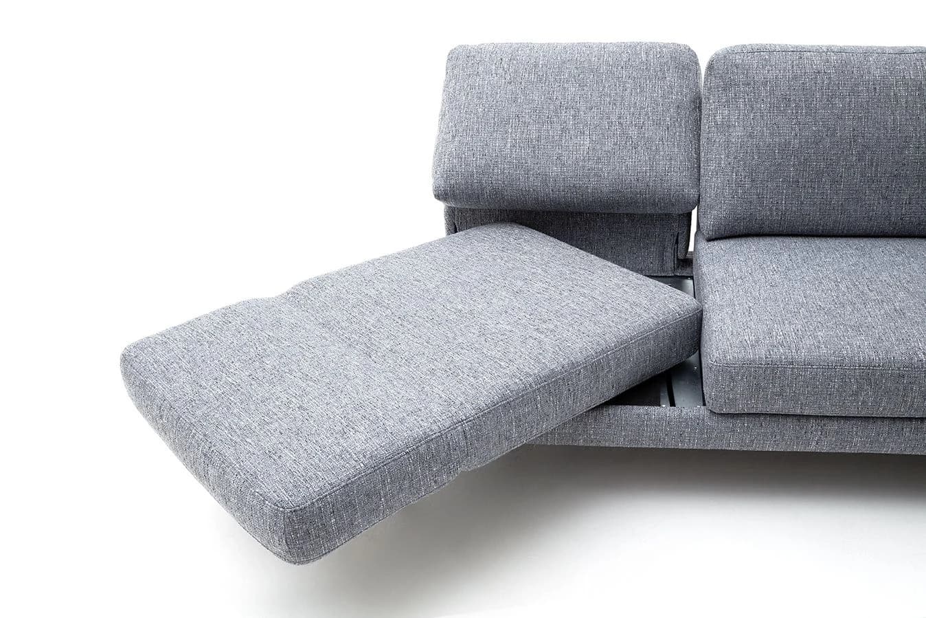 Ecksofa - 2-Sitzer mit Ecke rechts, Rückenlehne/Armlehne verstellbar (manuell), Drehsitz (manuell), Flachgewebe, Graublau