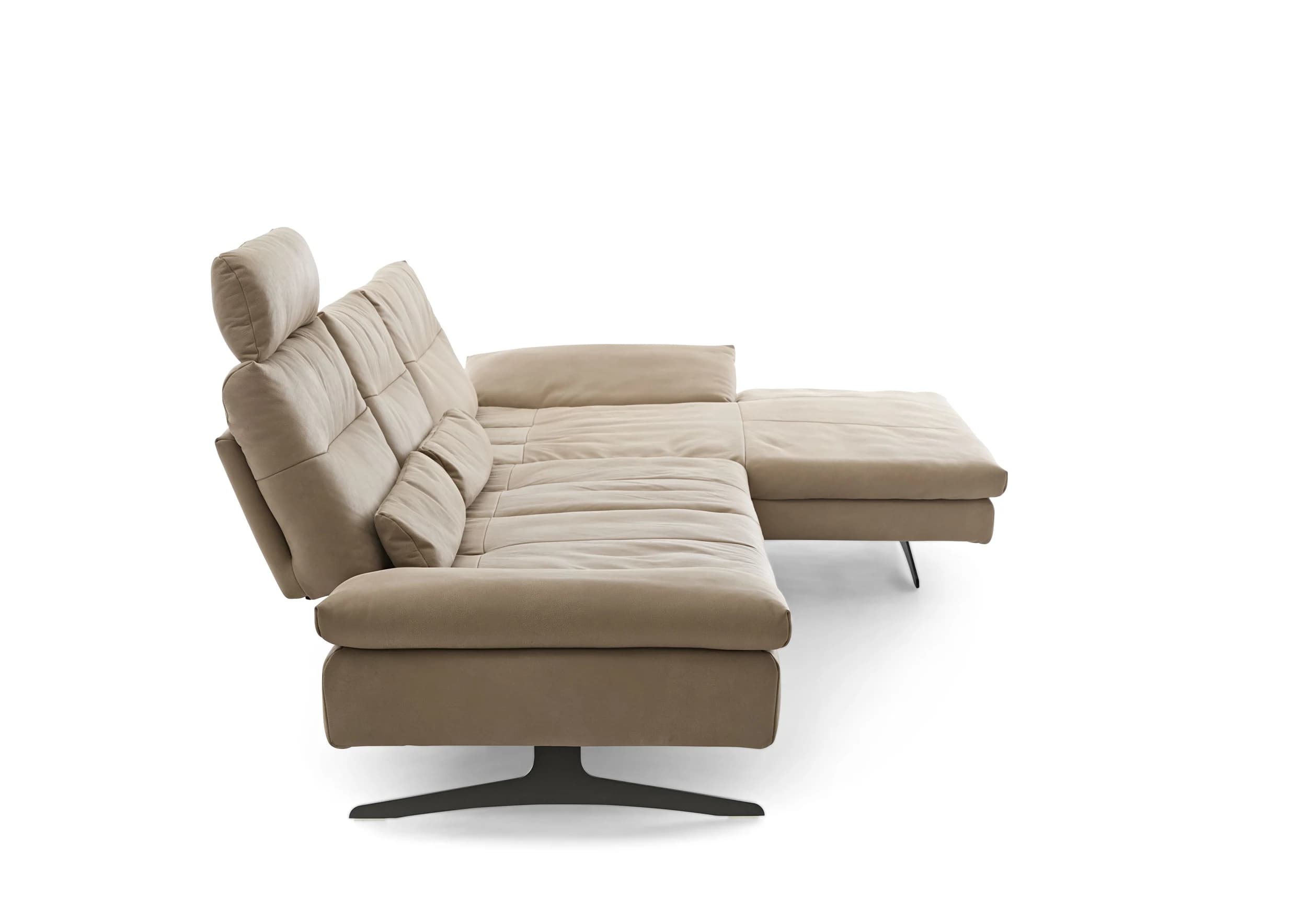 Ecksofa - 3-Sitzer mit Longchair rechts, Sitztiefe verstellbar, Leder, Sand