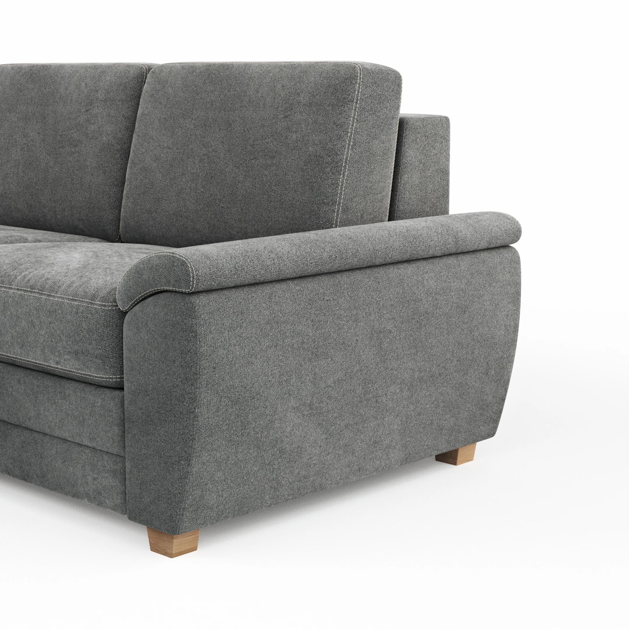 Ecksofa Lakeville 1 - Longchair links mit 2-Sitzer inkl. Schlaffunktion mit Bettkasten, Stoff, Grau