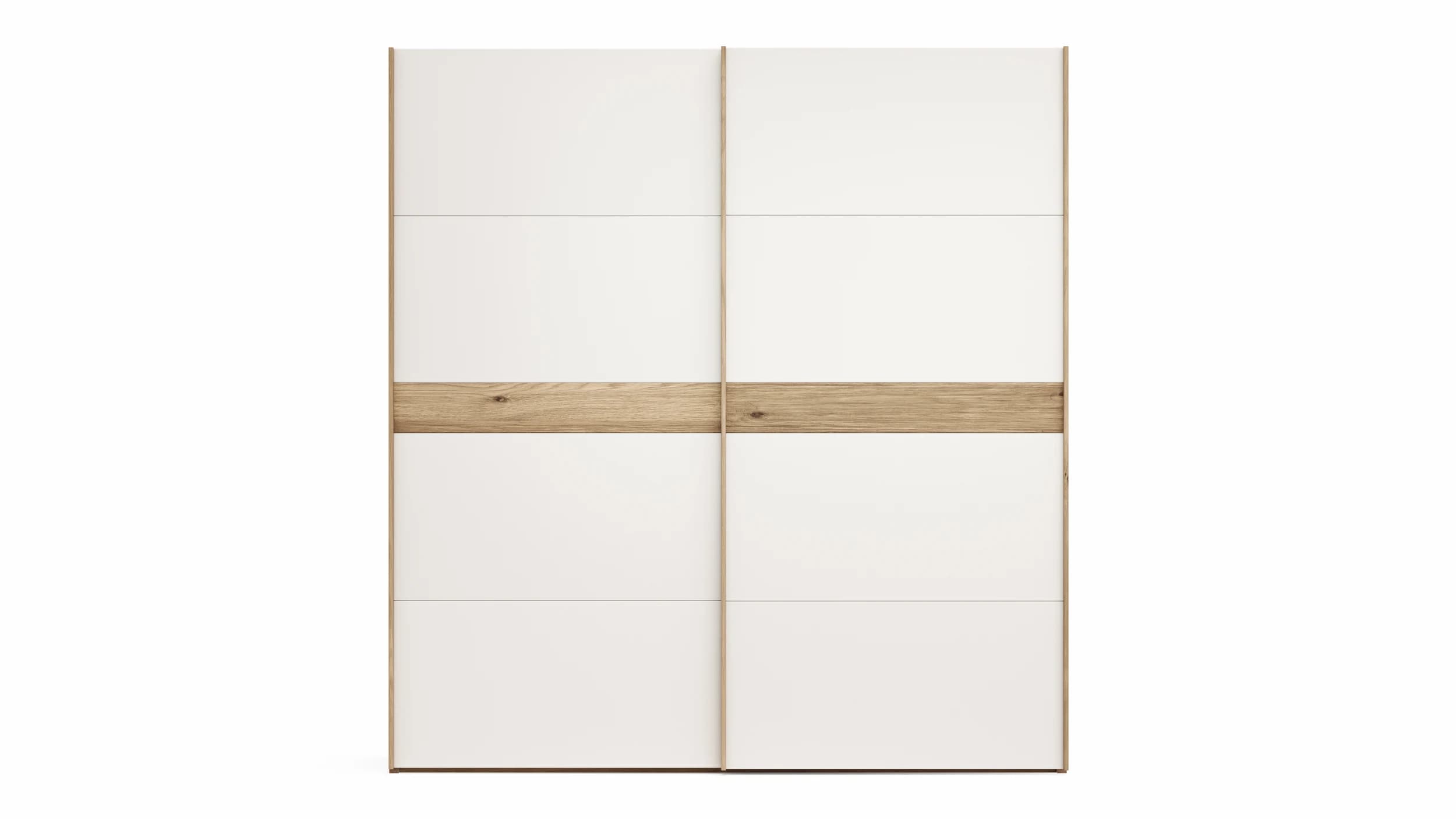 Schwebetürenschrank Viana - B ca. 212 cm, Lack, Weiß, Riffholz, Balkeneiche