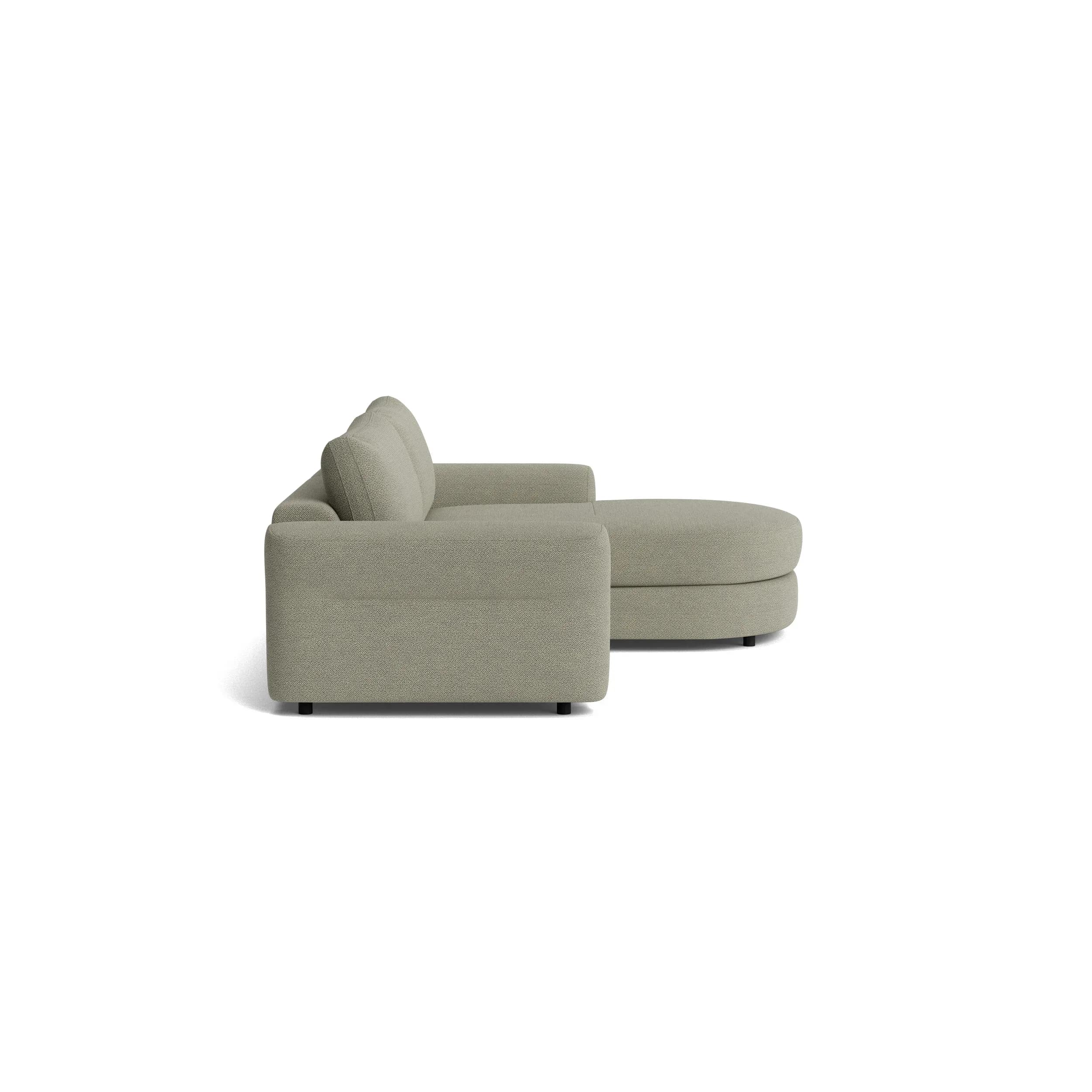 Ecksofa Almeria - 1,75-Sitzer mit runden Longchair rechts, Stoff, Schlammgrün