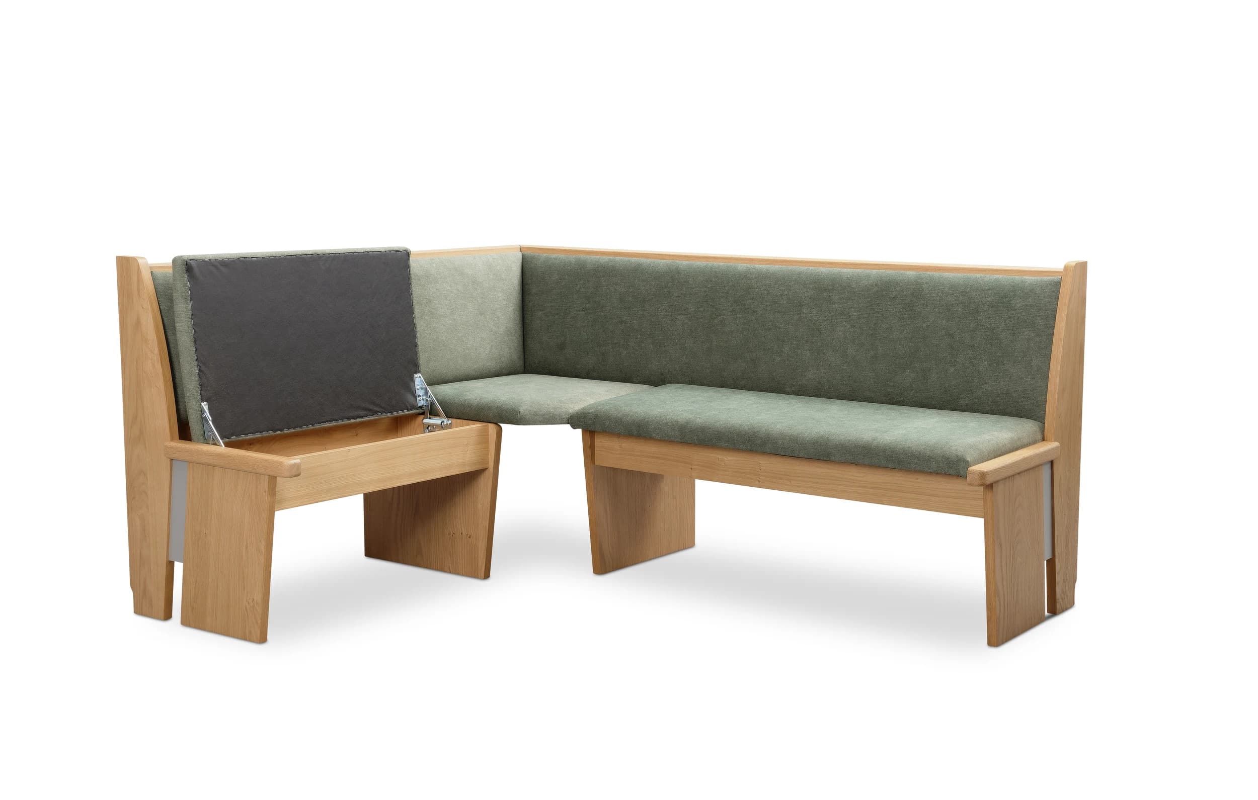 Eckbank - mit Truhe, BT  ca. 185 x 145 cm, Wildeiche furniert, Stoff grün