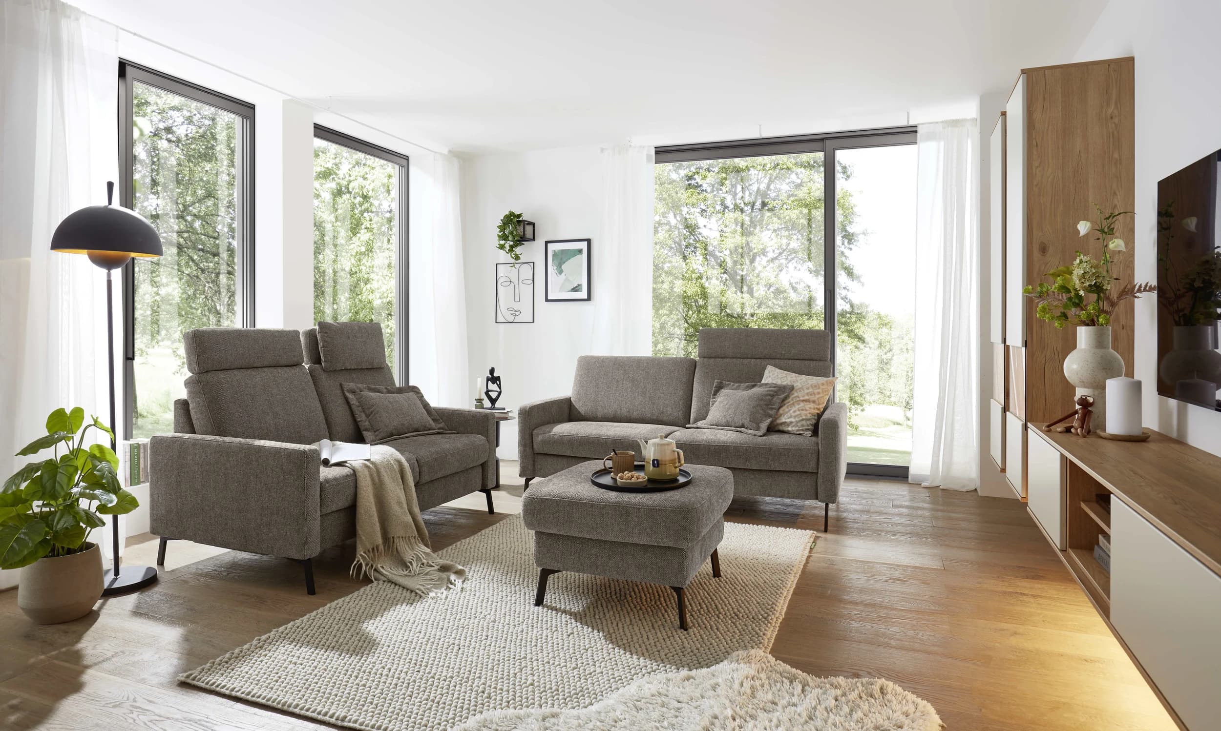 Sofa EM Blato Relax - mit Kopfstütze, 3-Sitzer, Stoff, Braun