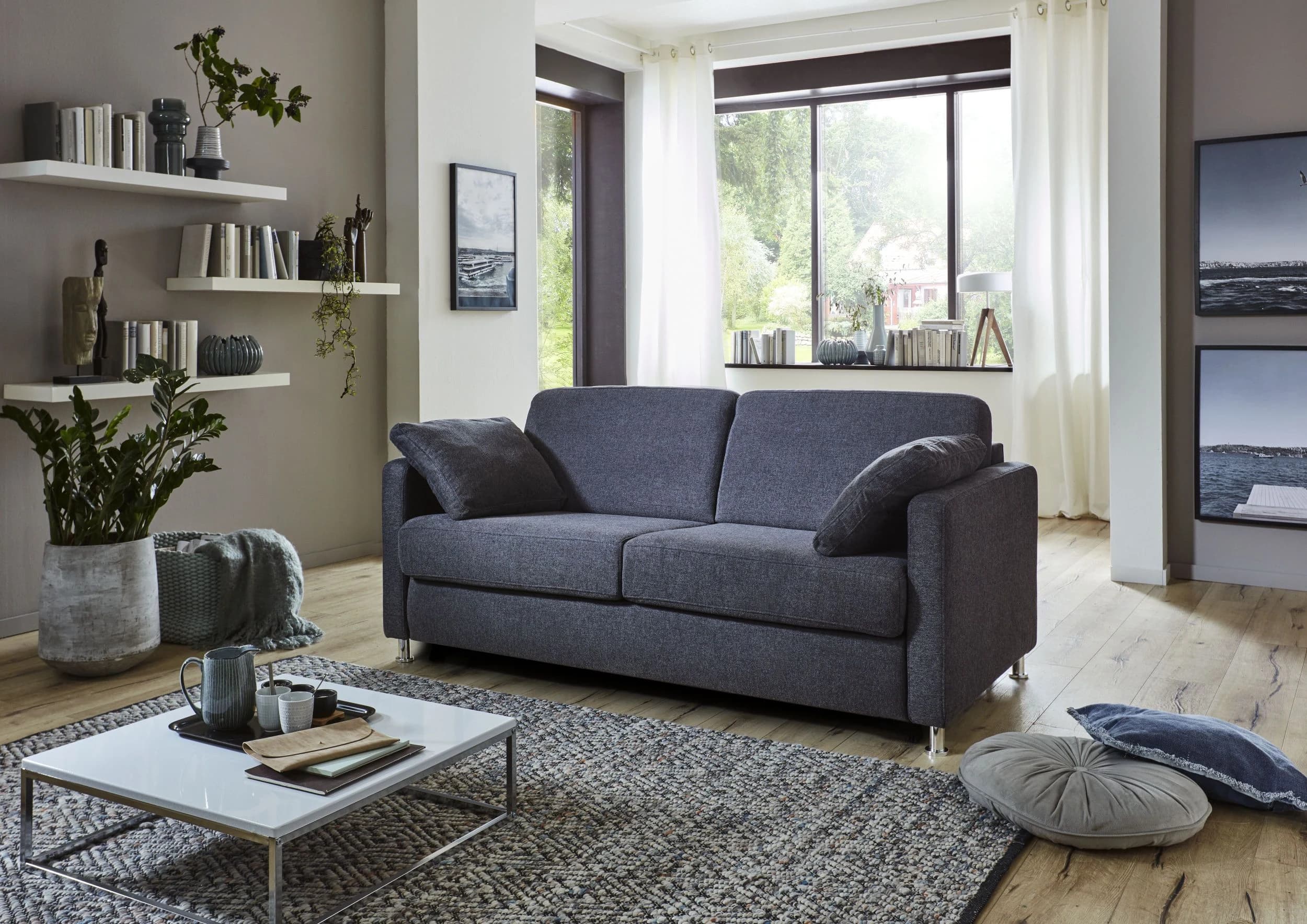 Faltbett Basic - 2-Sitzer mit Schlaffunktion inkl. Kaltschaummatratze und Armlehnkissen, Stoff, Anthrazit