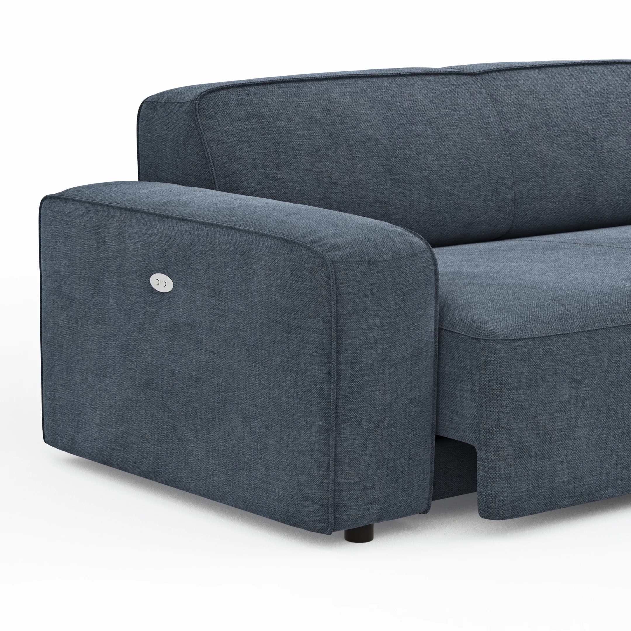 Ecksofa Denver - 2,5-Sitzer mit Longchair rechts, inkl. Sitzvorzug (motorisch), Stoff, Blau