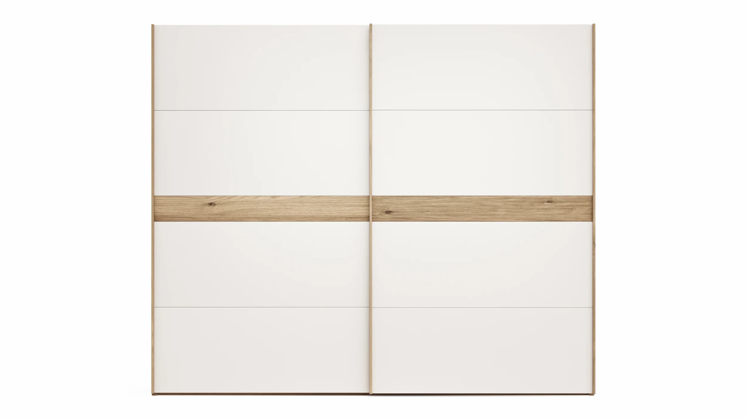 Schwebetürenschrank Viana - B ca. 271 cm, Lack, Weiß, Riffholz, Balkeneiche