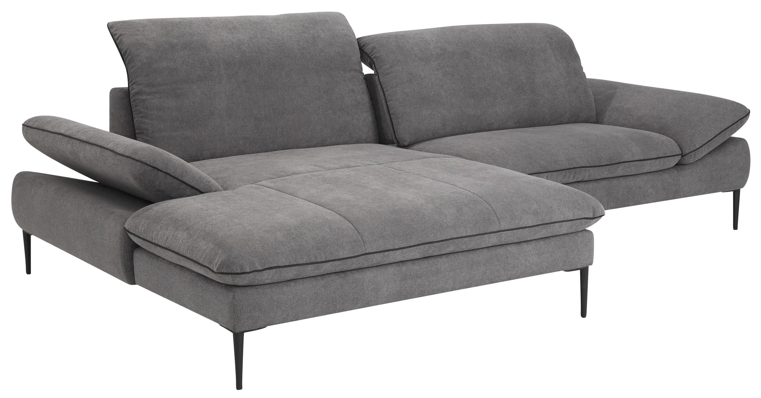 Ecksofa - Longchair links mit 1-Sitzer, Kopfteil/Armlehne/Sitztiefe verstellbar, Stoff, Grau