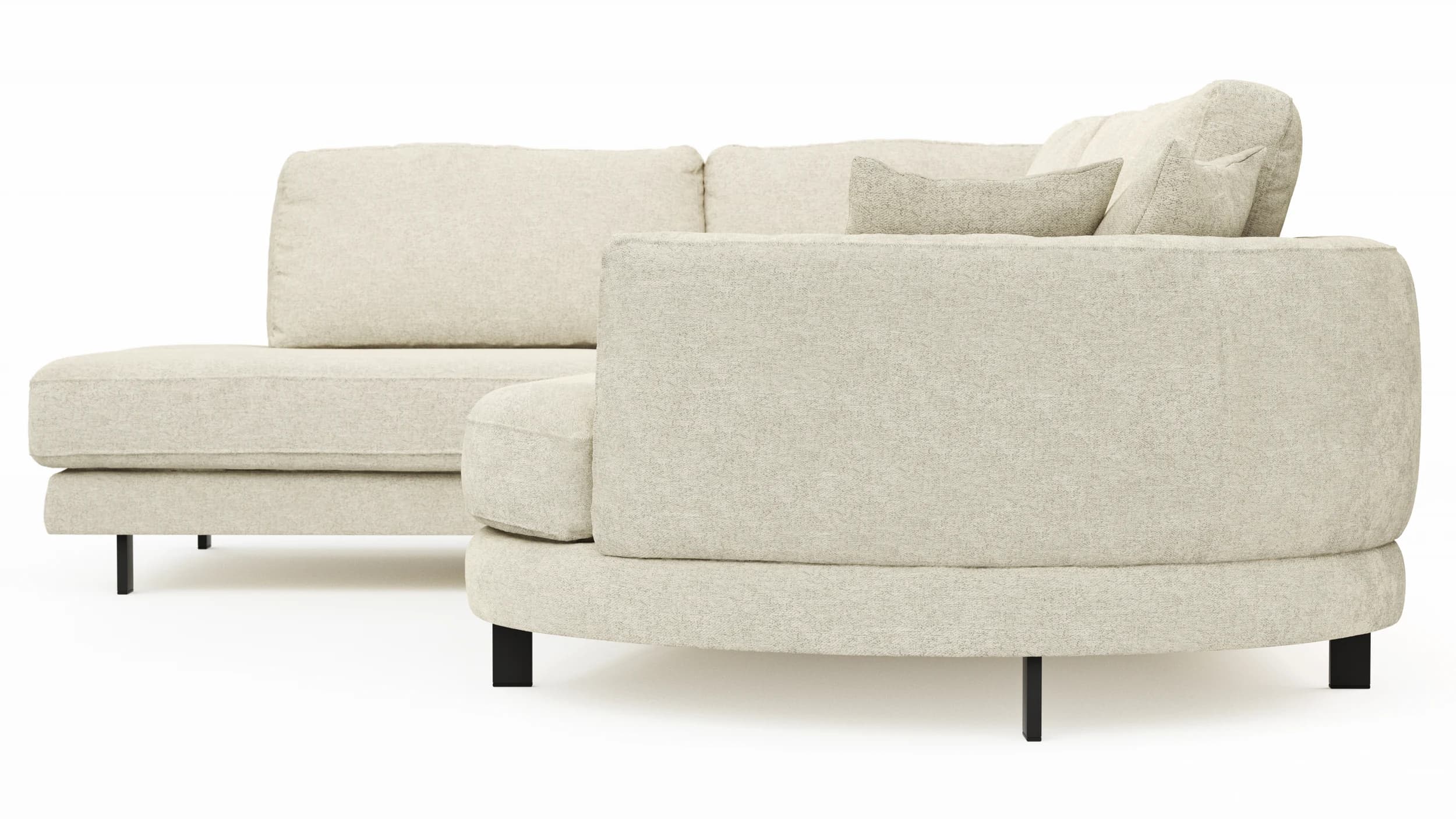 Ecksofa Solenne - Ottomane links mit Diwan rund rechts, Stoff, Weiß