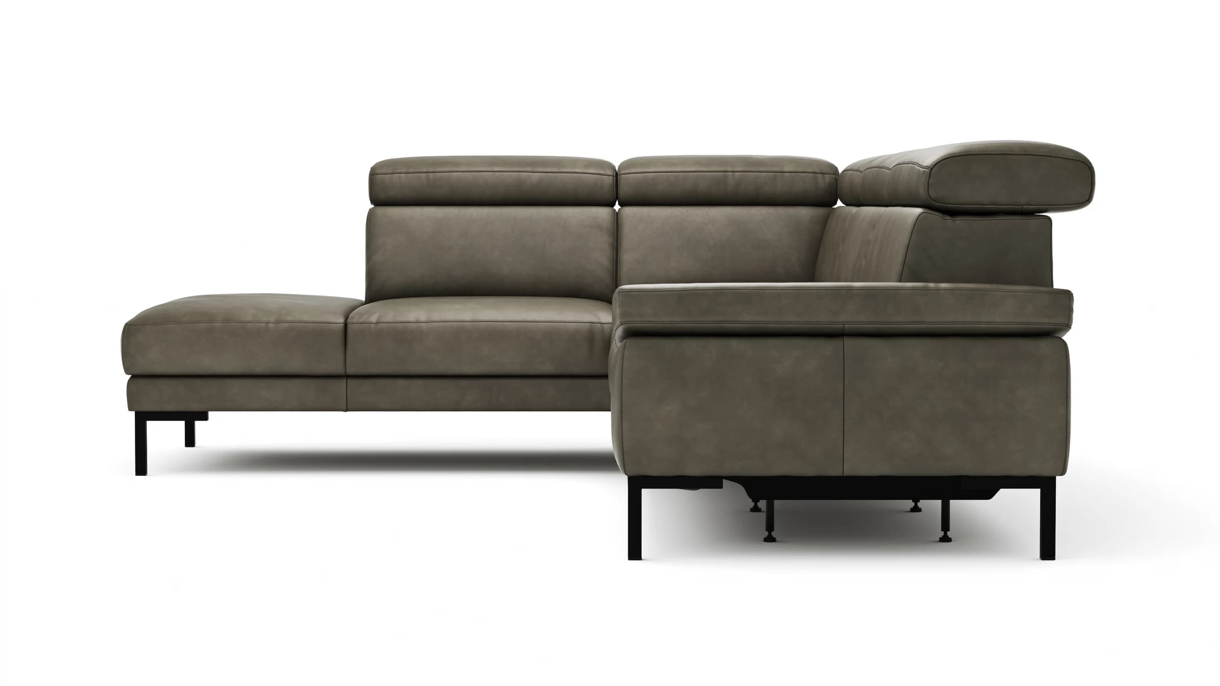 Ecksofa Hudson - Ecke links mit 2,5-Sitzer inkl. Kopfteil/Armlehne verstellbar und Sitzvorzug/Relaxfunktion (motorisch), Leder, Braungrün