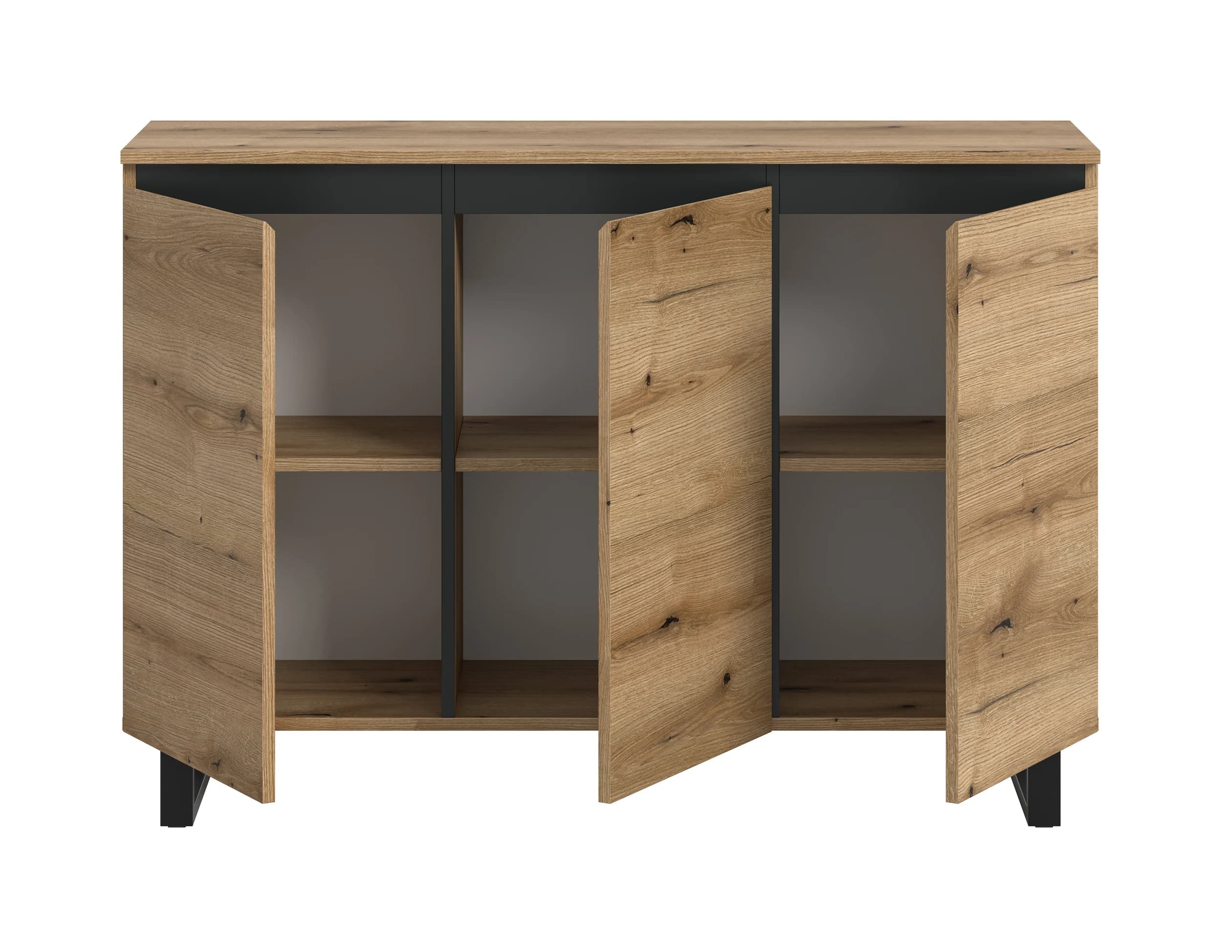 Sideboard - B ca. 120 cm, Evoke Eiche Nachbildung, Schwarz