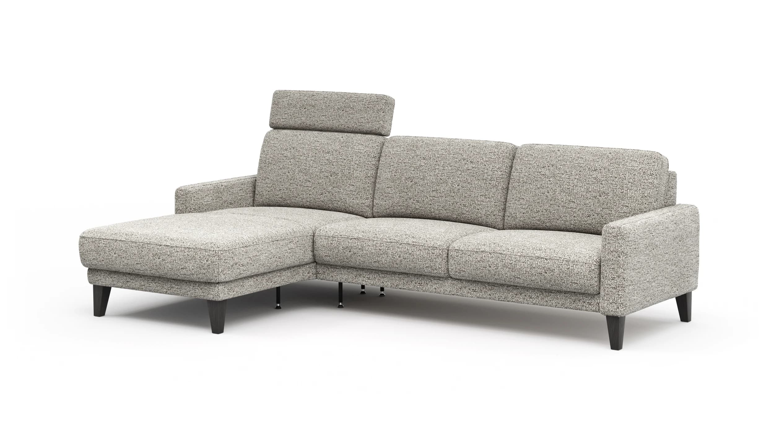 Ecksofa Matero - Longchair + 2,5-Sitzer rechts inkl. Relaxfunktion motorisch, Stoff, Graubeige