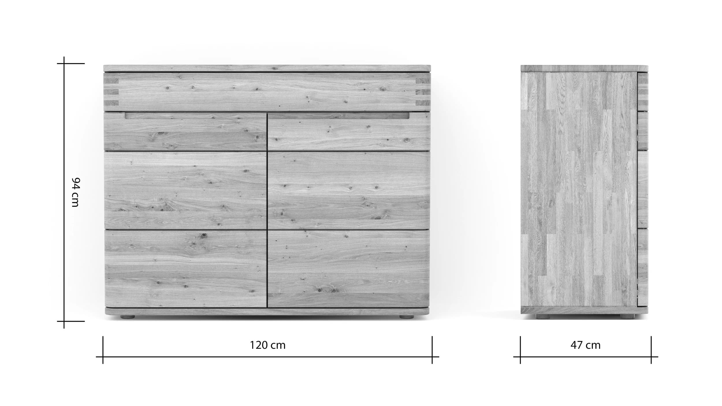Sideboard Cartago Soft - Wildeiche massiv, bianco geölt