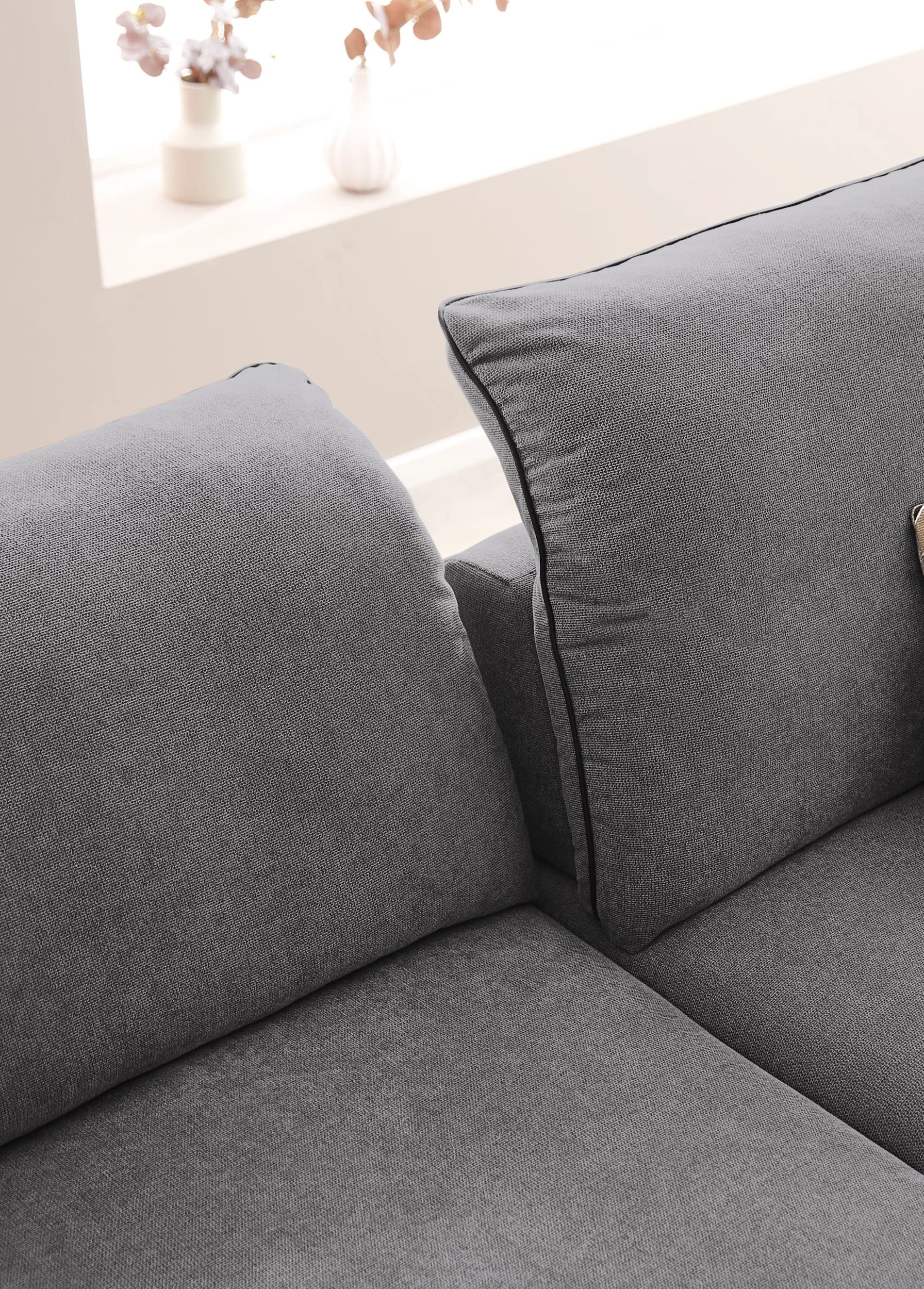  Ecksofa - Longchair links mit 1-Sitzer, Kopfteil/Armlehne/Sitztiefe verstellbar, Stoff, Grau