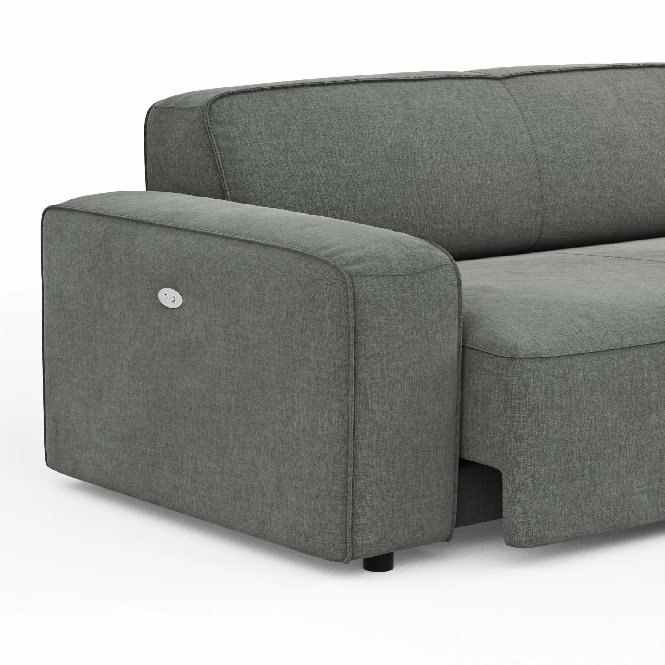 Ecksofa Denver - 2-Sitzer mit Longchair rechts, inkl. Sitzvorzug (motorisch), Stoff, Grau