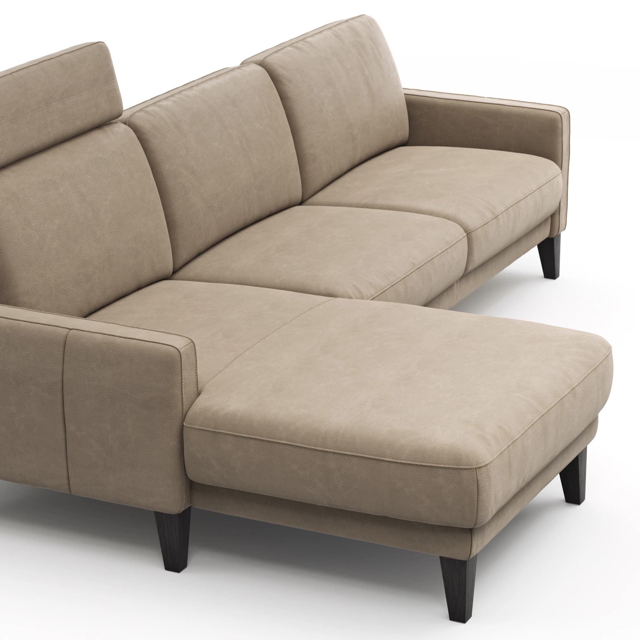 Ecksofa Matero - Longchair mit 2,5-Sitzer rechts inkl. Relaxfunktion motorisch, Leder, Taupe