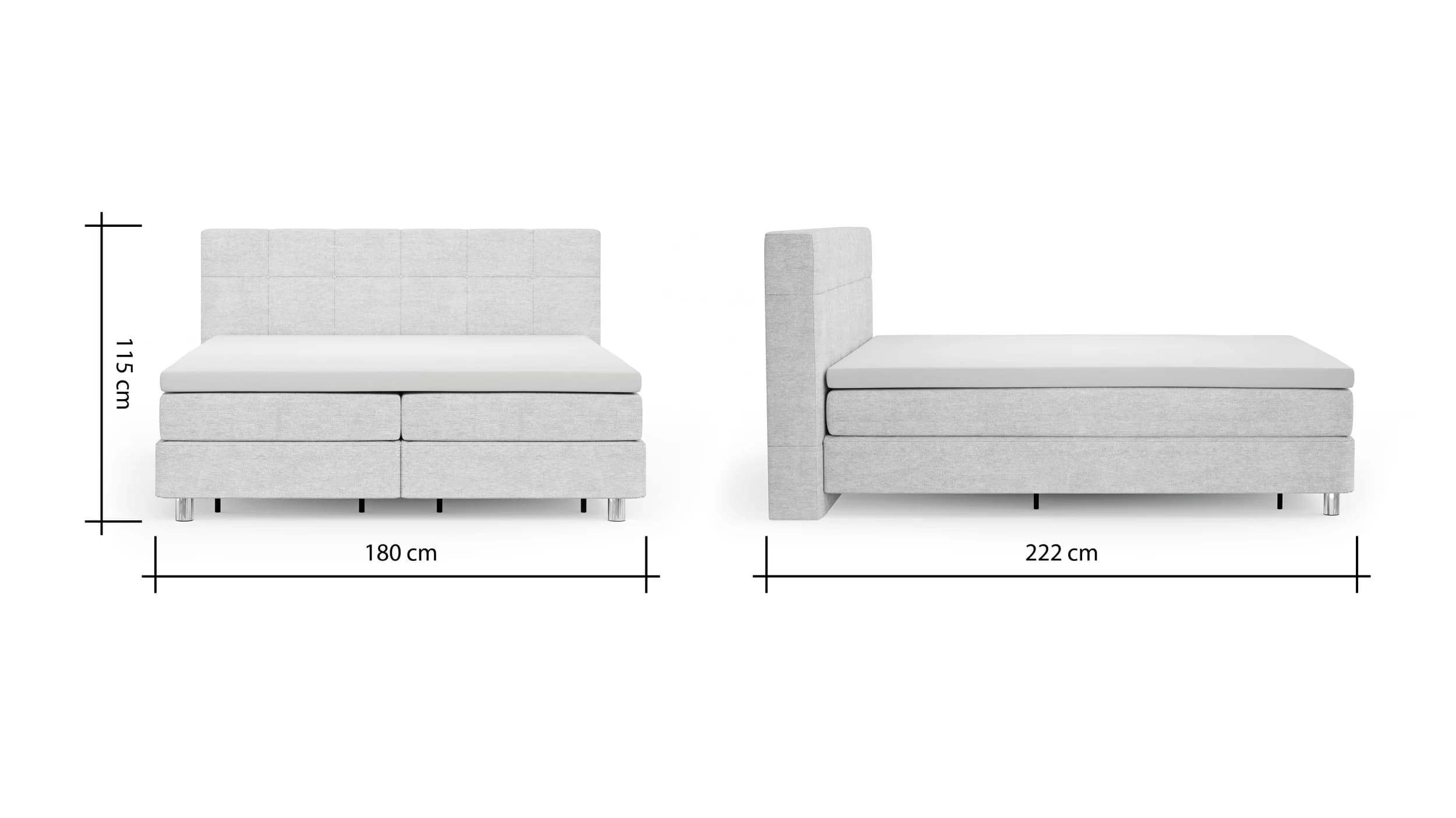 Boxspringbett Alpin - Liegefläche 160x200cm, Stoff, Graubeige