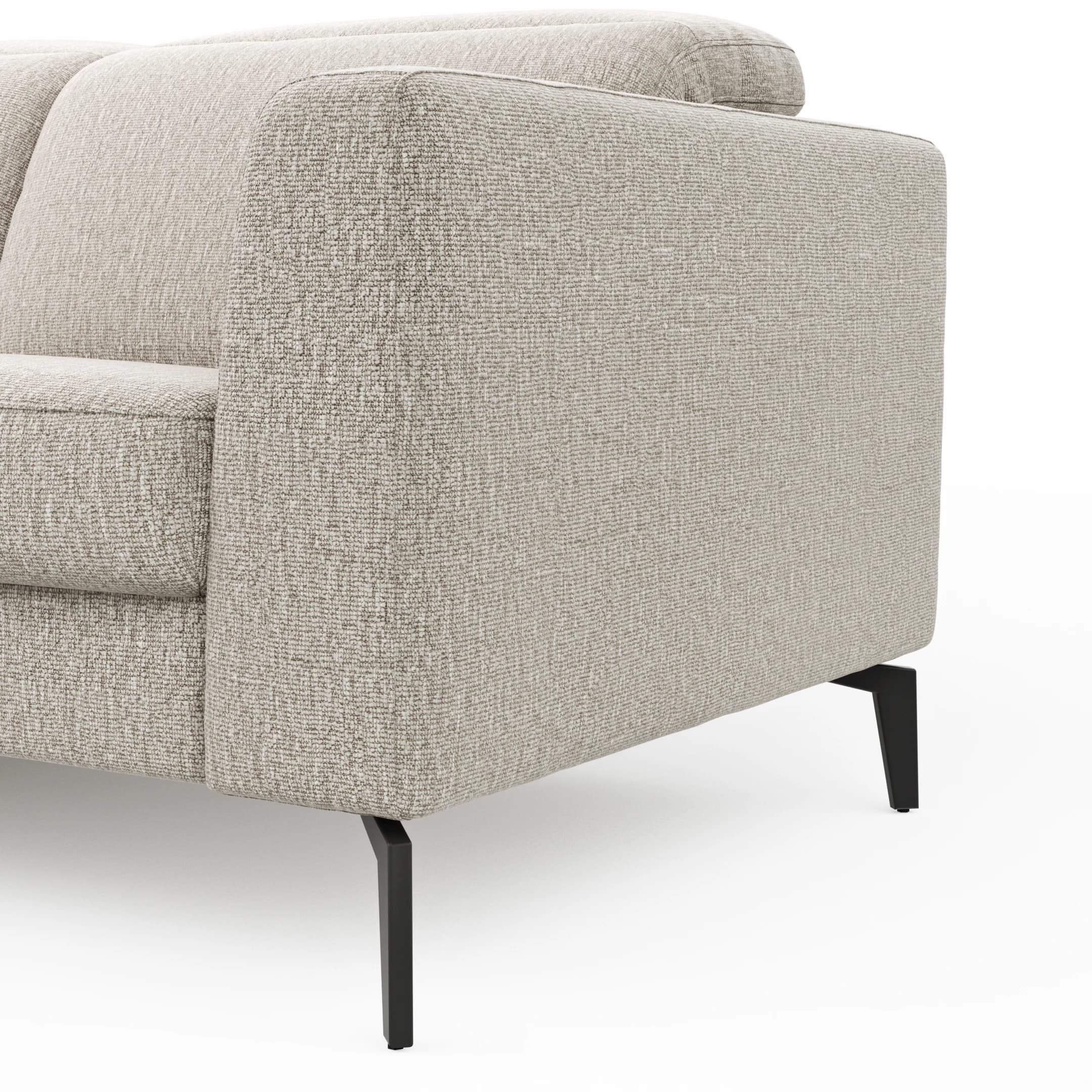 Ecksofa Rafaela 2.0 - Longchair mit 2,5-Sitzer rechts inkl. Kopfteilverstellung, Stoff, Champagner