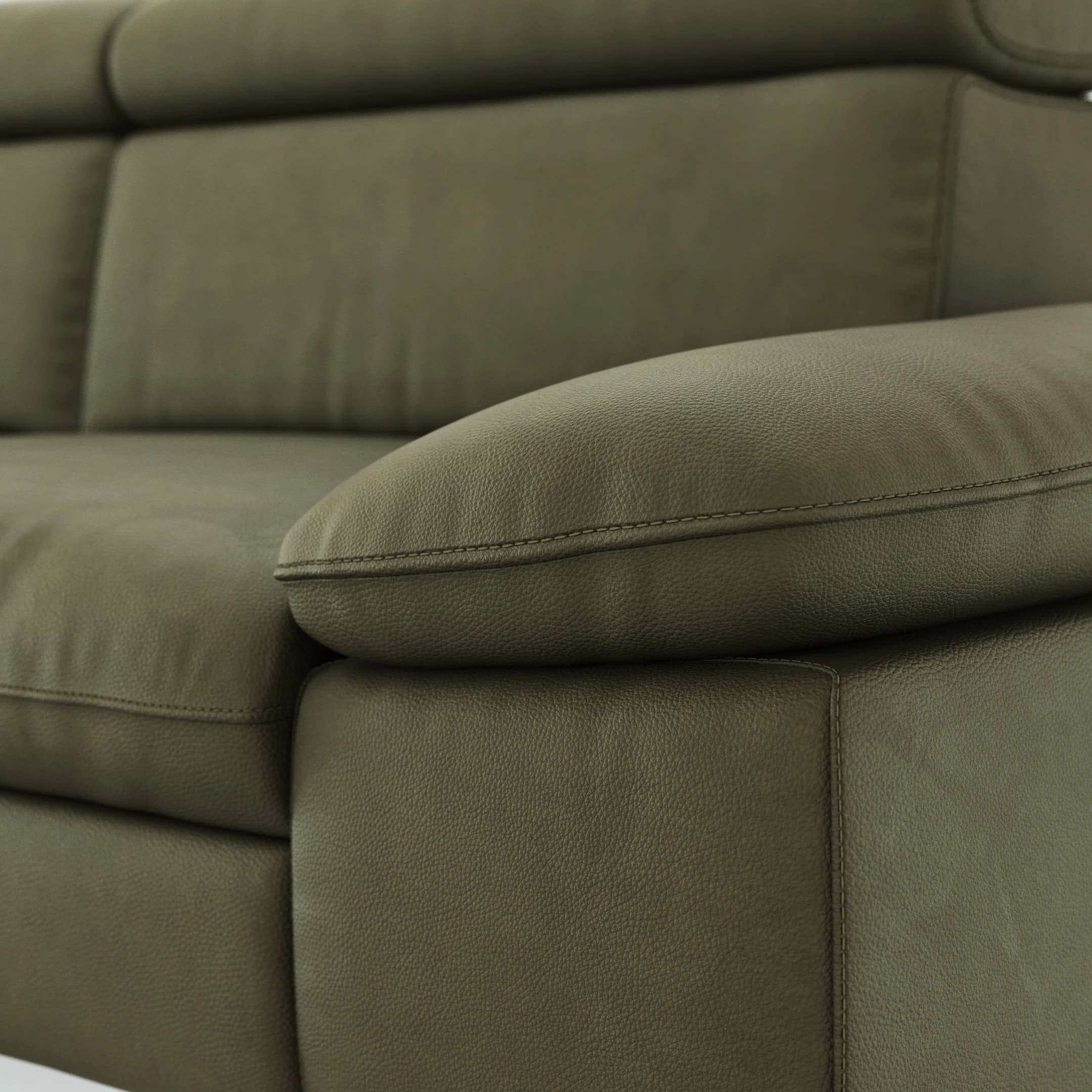 Ecksofa Felipa - Ecke links mit 2,5-Sitzer inkl. Kopfteil verstellbar, Leder, Olive
