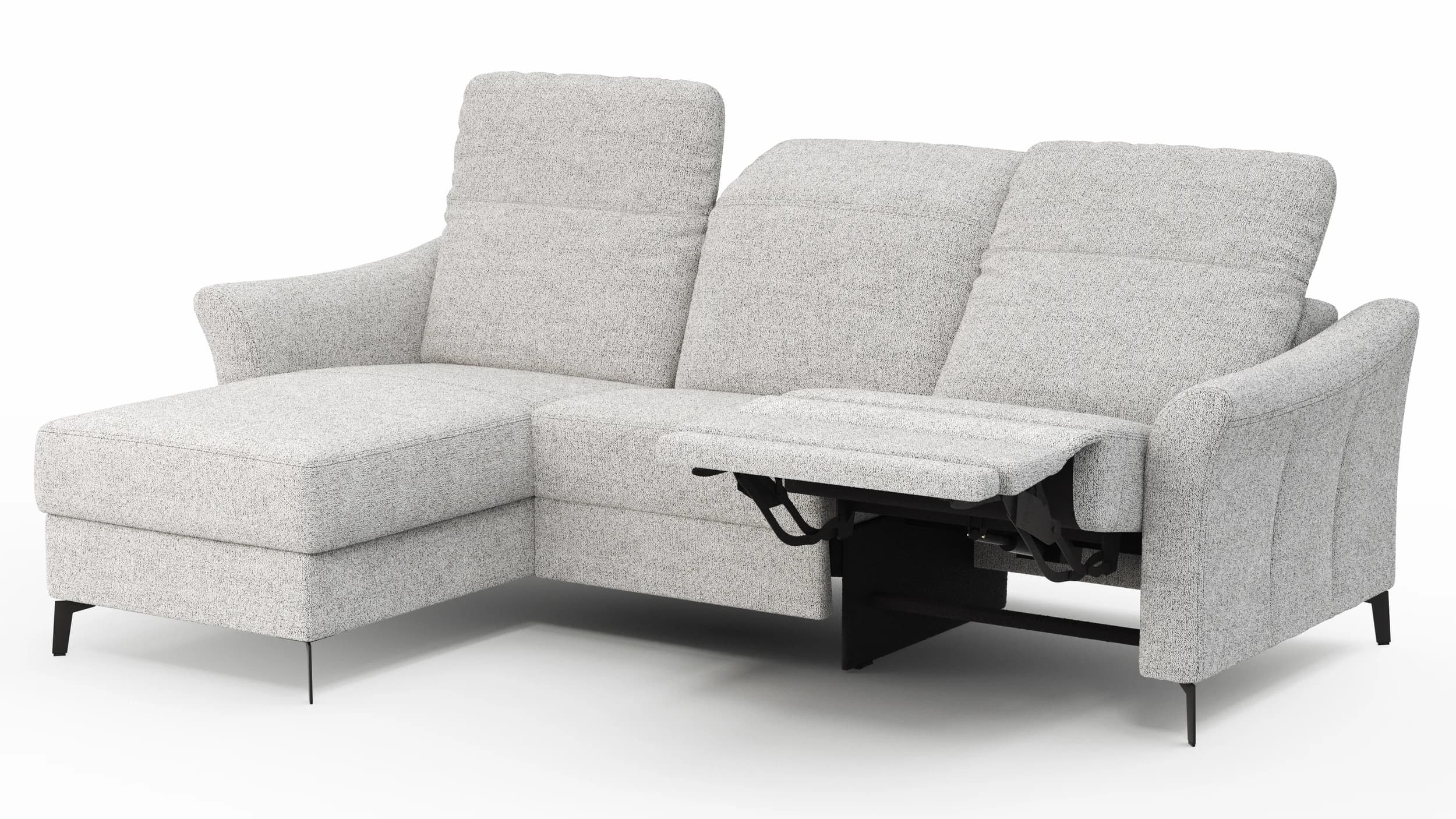 Ecksofa Canterbury - Longchair links mit 2,5-Sitzer, inkl. Relaxfunktion (motorisch) und Kopfteilverstellung, Stoff, Offwhite