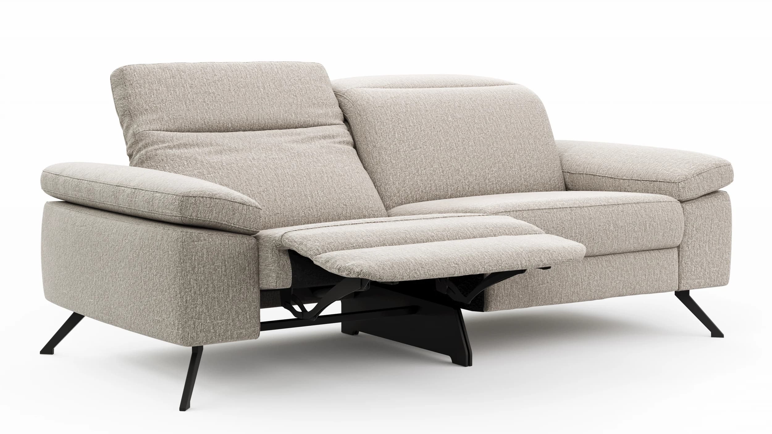 Sofa Rafaela 2.0 - 2,5-Sitzer inkl. 1x Relaxfunktion und Kopfteile verstellbar, Stoff, Champagner