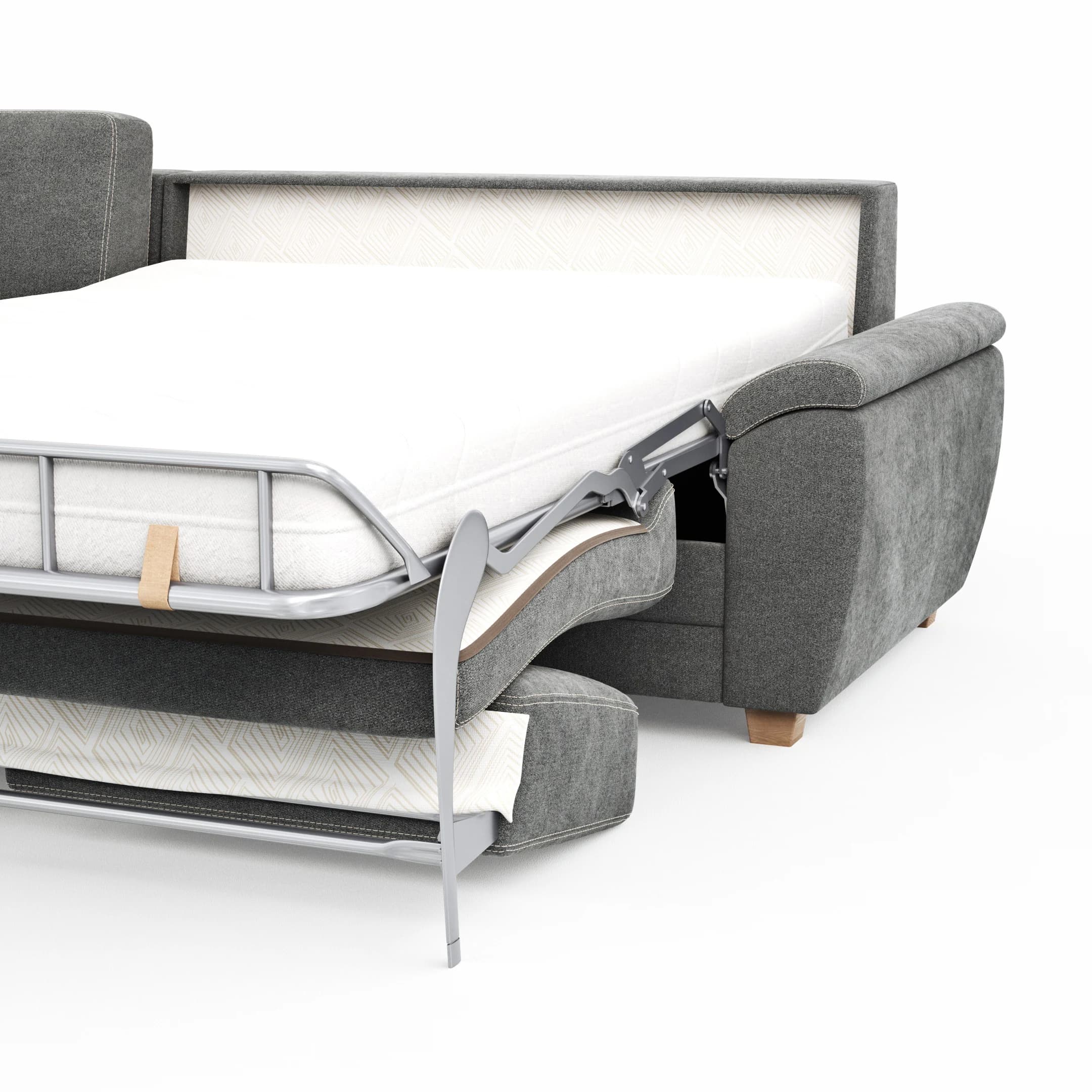 Ecksofa Lakeville 1 - Longchair links mit 2-Sitzer inkl. Schlaffunktion mit Bettkasten, Stoff, Grau