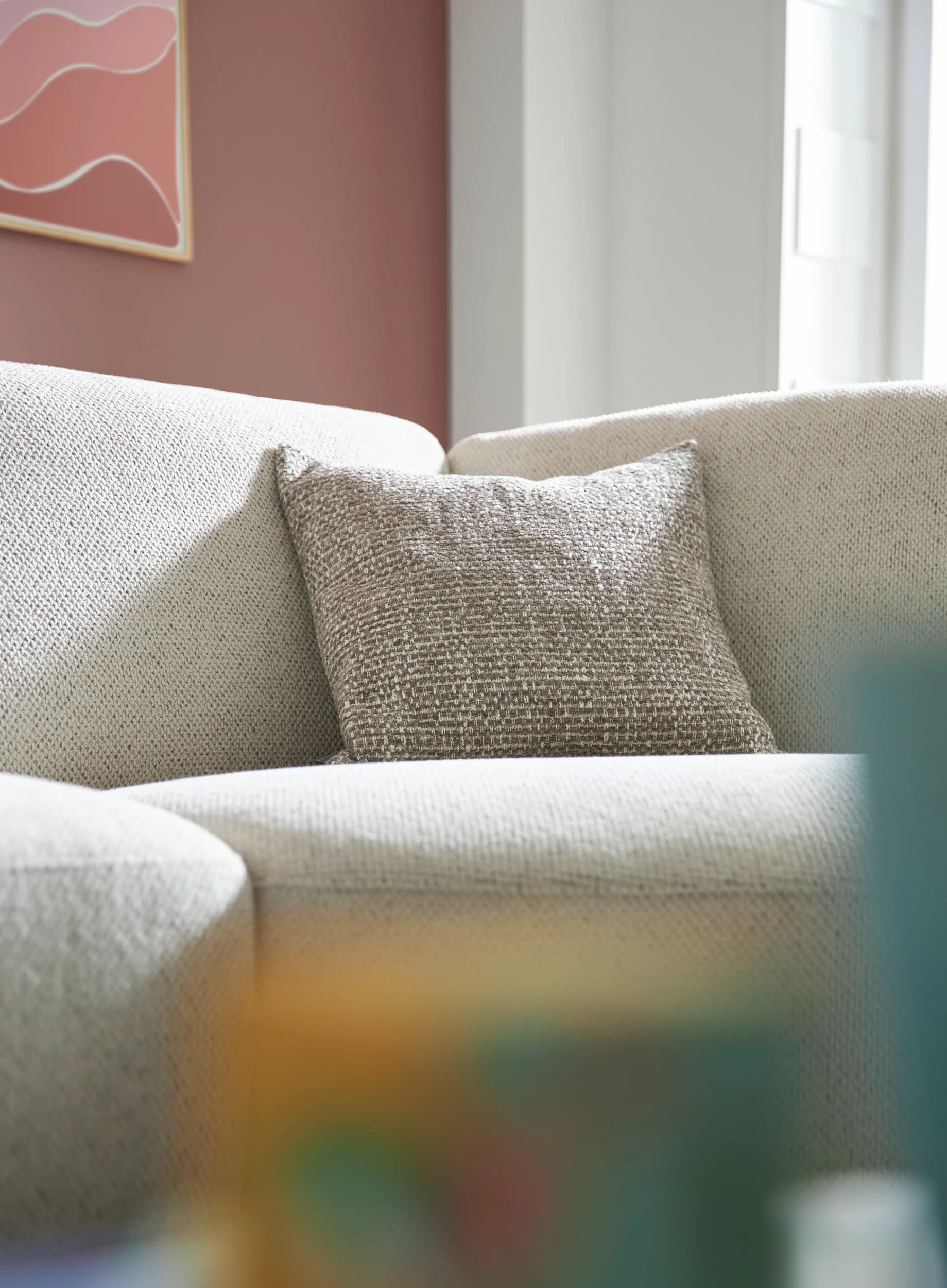 Ecksofa Leona - 2,5-Sitzer mit Ecke rechts, Stoff, Creme
