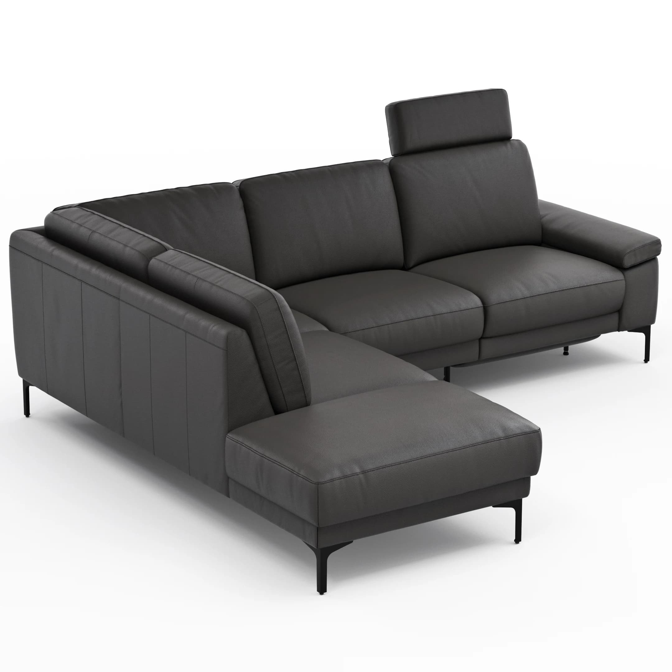 Ecksofa Matero - Ecke mit 2-Sitzer rechts inkl. Relaxfunktion motorisch und Sitzvorzug, Leder, Anthrazit