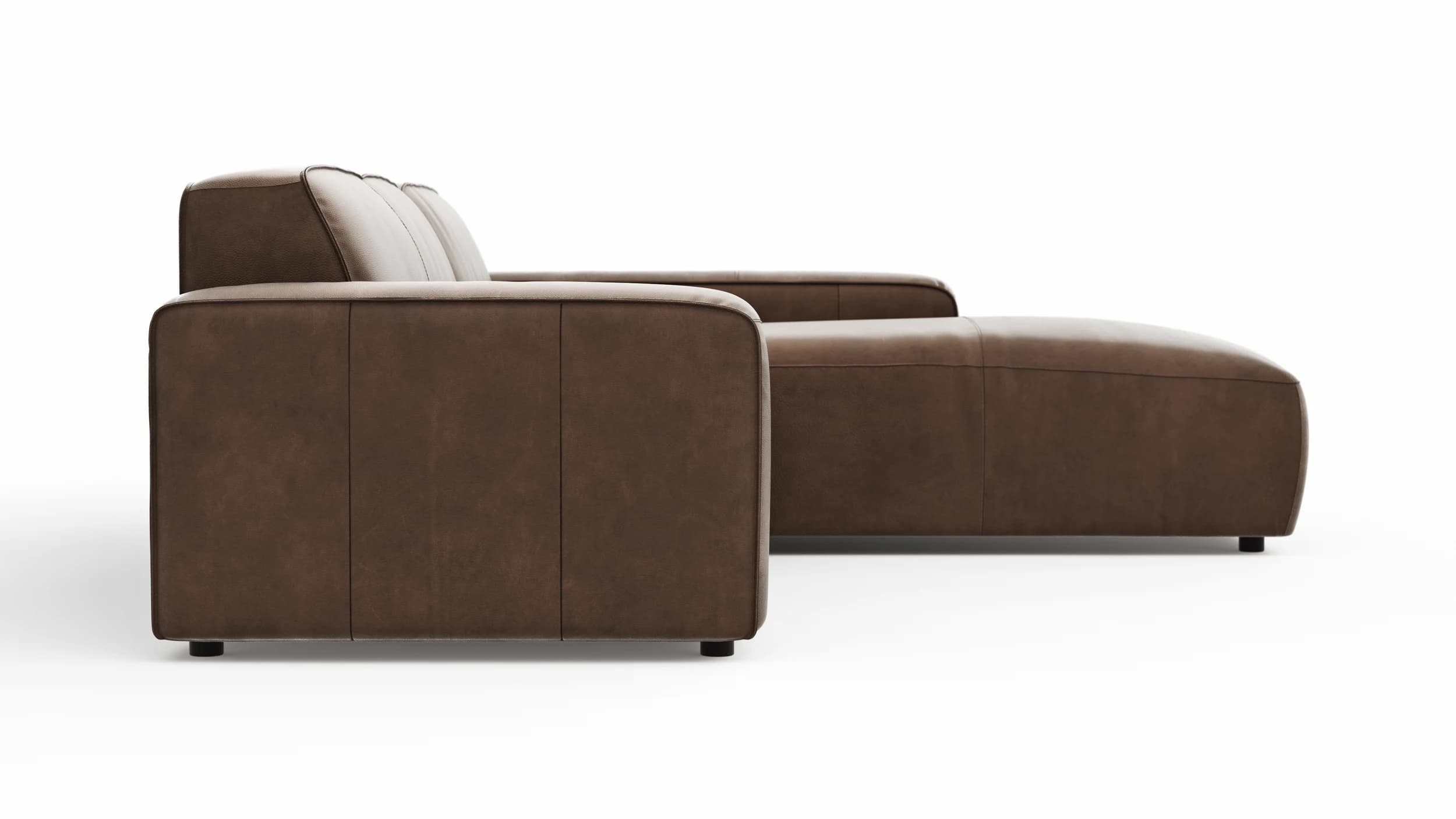 Ecksofa Denver - 2,5-Sitzer mit Longchair rechts, Leder, Braun