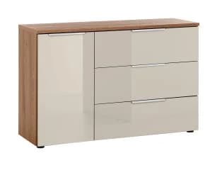 Kommode - mit 3 Schubkästen/1 Türe, B. ca. 120 cm, Eiche Dekor, Elfenbeinglas