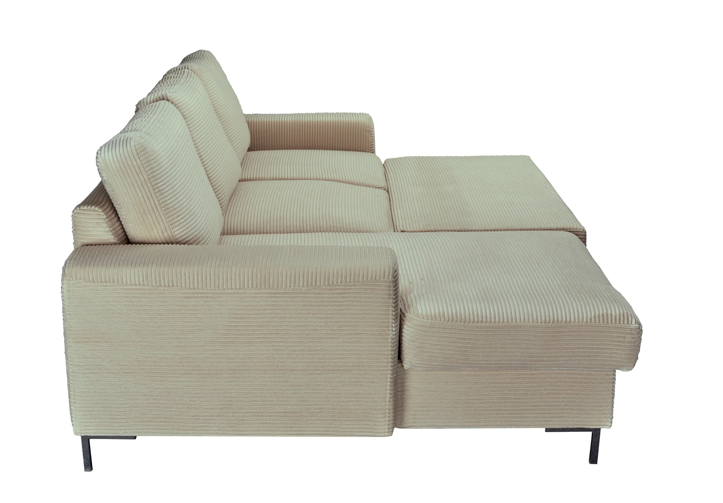 Ecksofa - Longchair links mit 2-Sitzer, Schlaffunktion mit Bettkasten, Stoff, Creme
