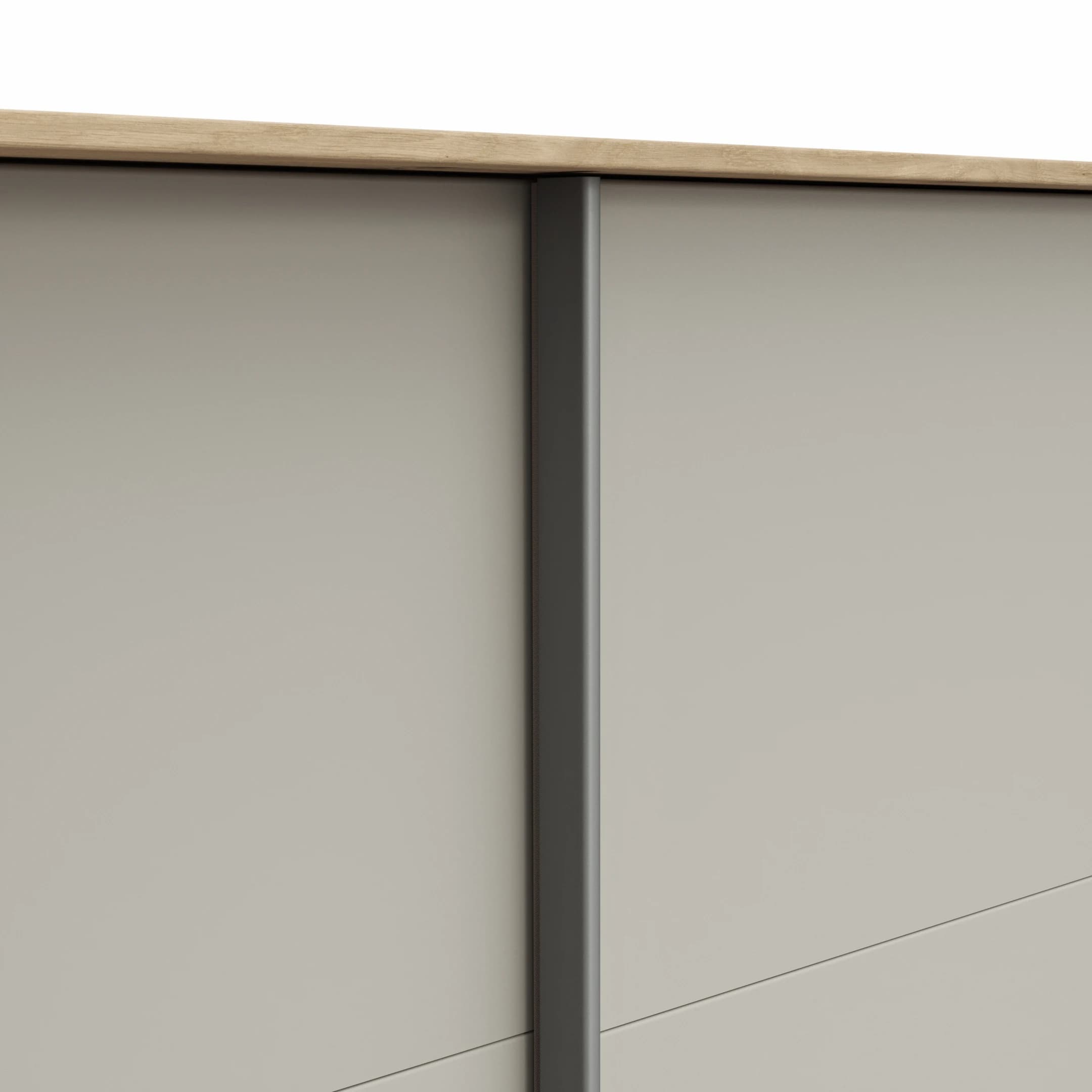 Schwebetürenschrank Viana - B ca. 188 cm, Furnier, Balkeneiche, Hellgrau