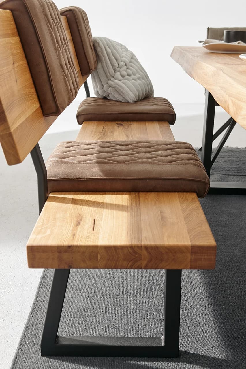 Holzbank Clifton - mit Rückenlehne, Breite ca. 200cm, Wildeiche massiv, natur