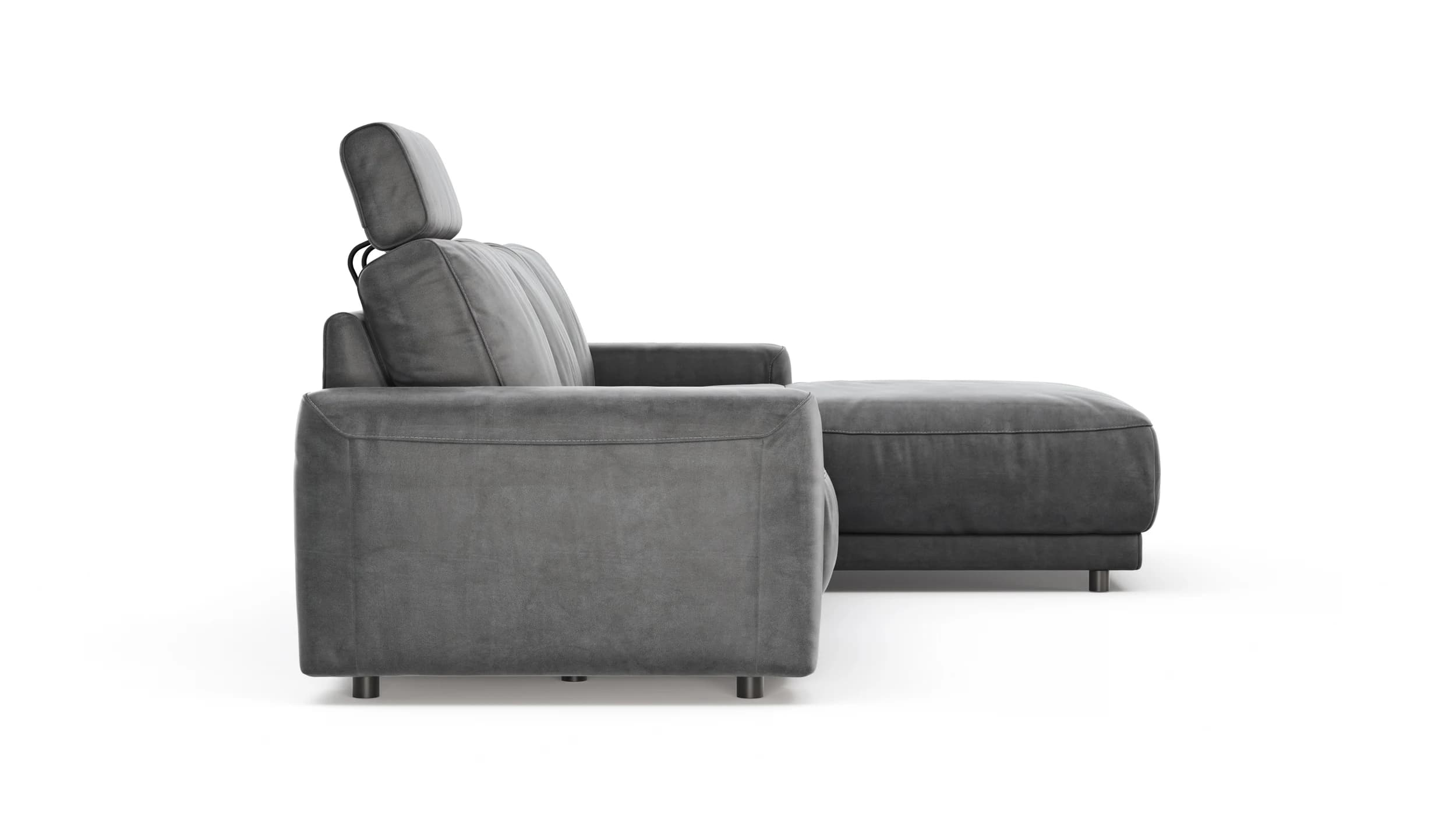 Ecksofa Balok - 2,5-Sitzer mit Longchair groß rechts, inkl. Relaxfunktion (motorisch) und Kopfstütze, Stoff, Anthrazit