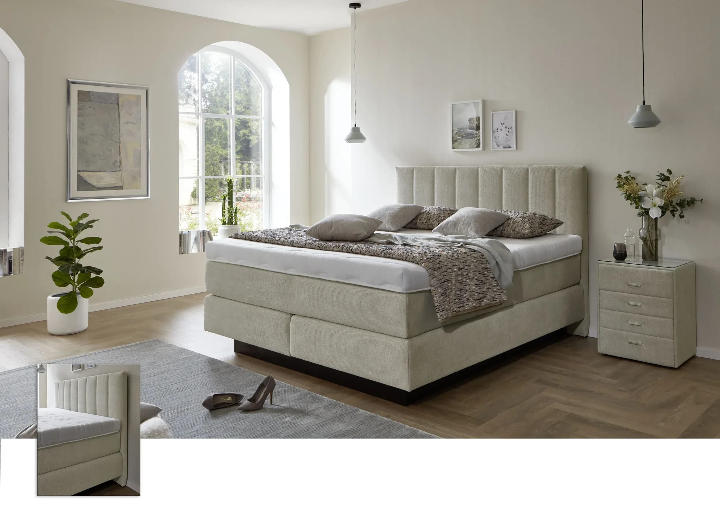 Boxspringbett - Liegefläche ca. 180x200 cm, Stoff, Natur