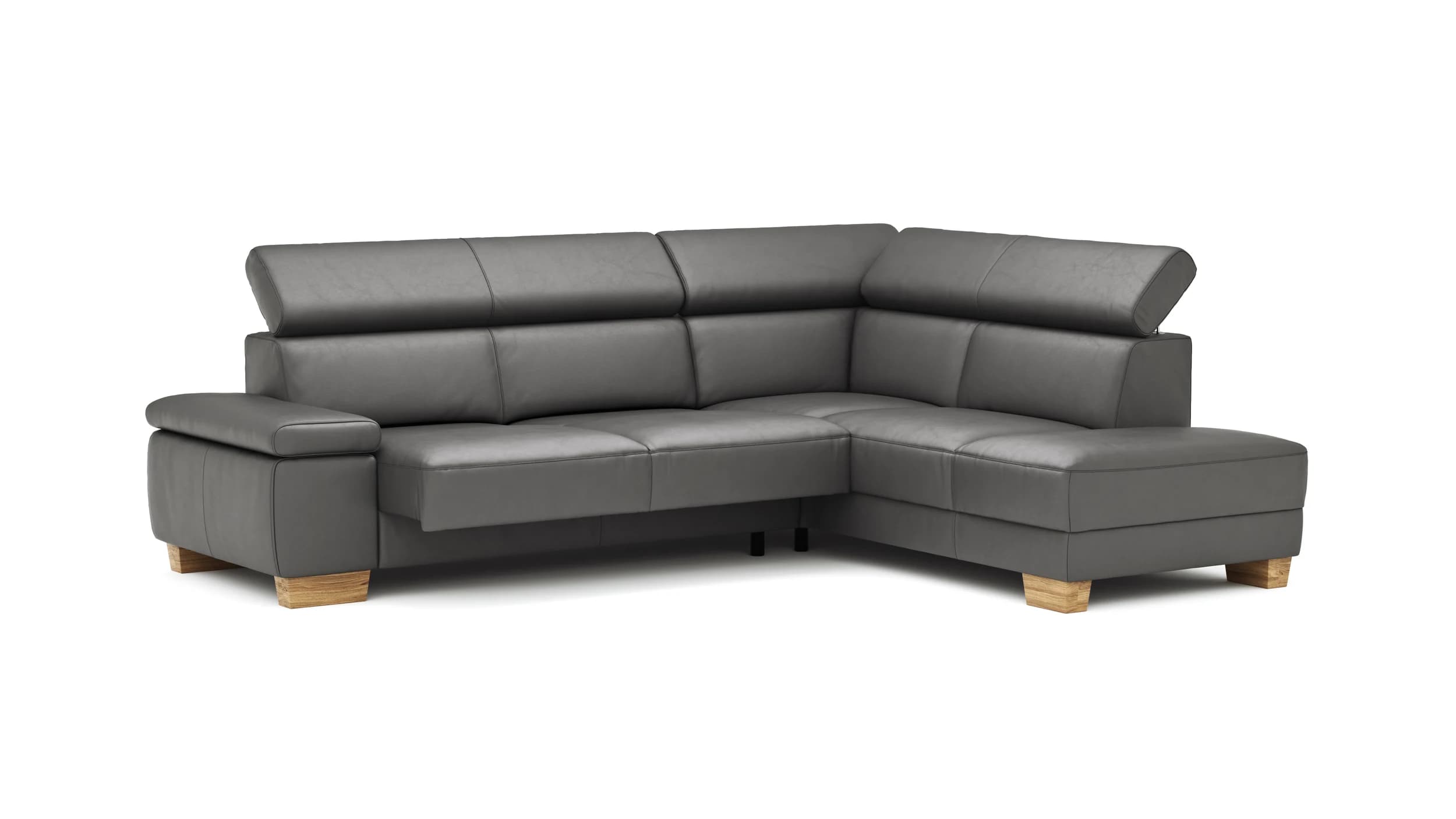 Ecksofa Philadelphia - 2,5-Sitzer, Ecke rechts, Kopfteil verstellbar (manuell), Sitzvorzug (motorisch),  Leder, Anthrazit