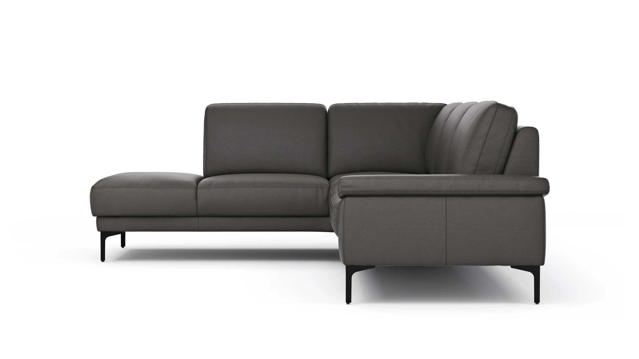 Ecksofa Matero - Ecke mit 2-Sitzer rechts, Leder, Anthrazit