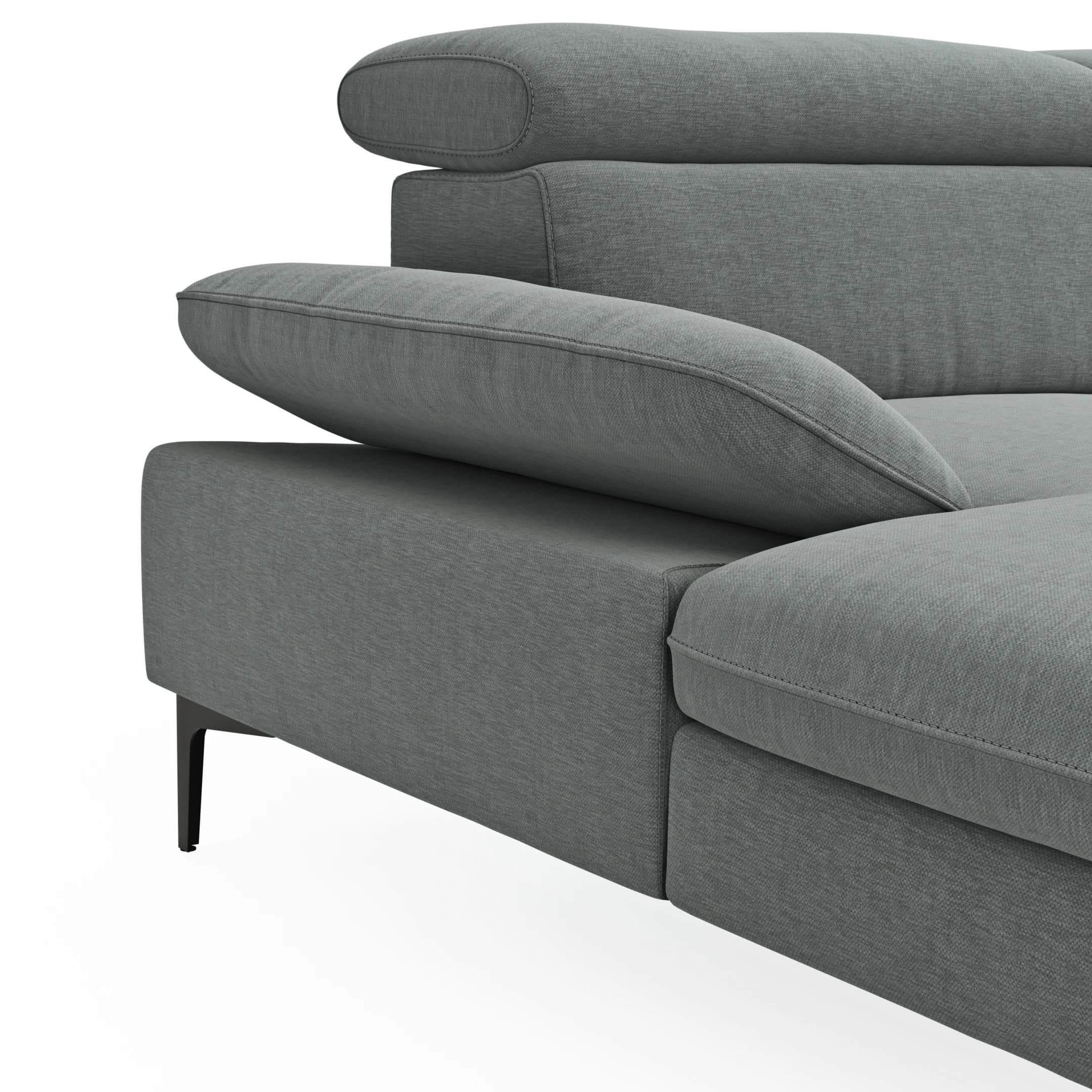 Ecksofa Felipa - Longchair links mit 2,5-Sitzer inkl. Armlehne verstellbar und Rückenlehne/Sitztiefe verstellbar (motorisch), Stoff, Grau