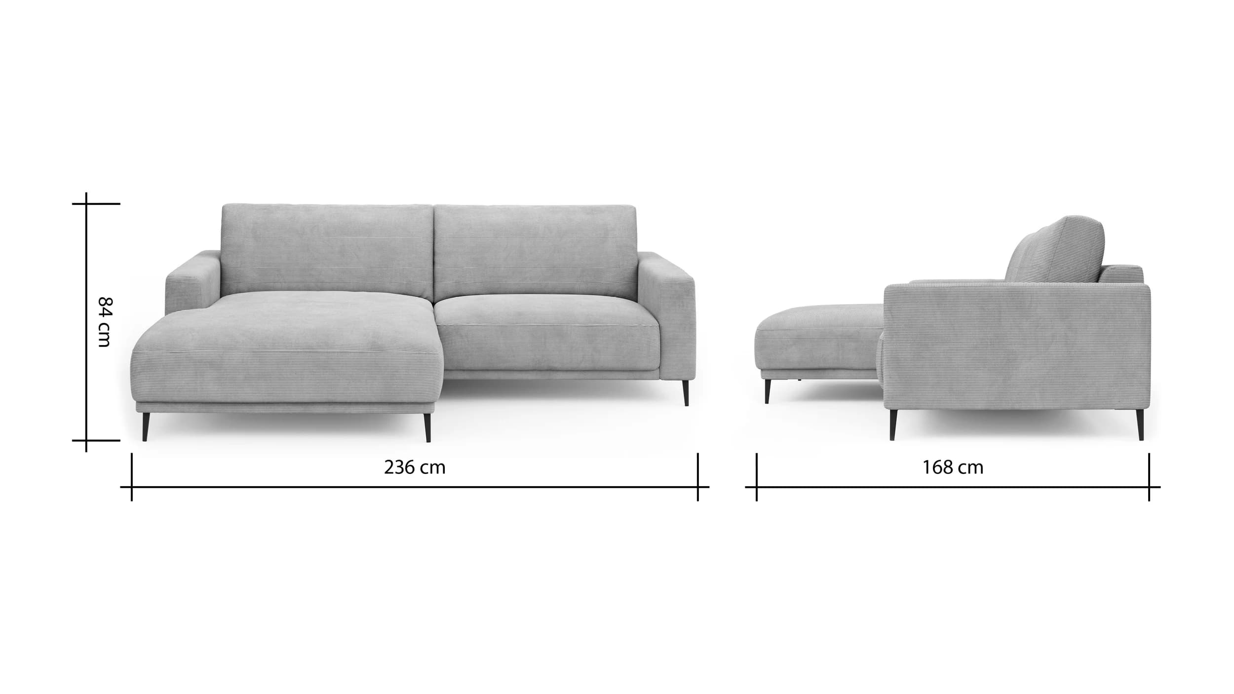 Ecksofa Solero 2.0 - Longchair mit 1,5-Sitzer rechts, Stoff, Sand