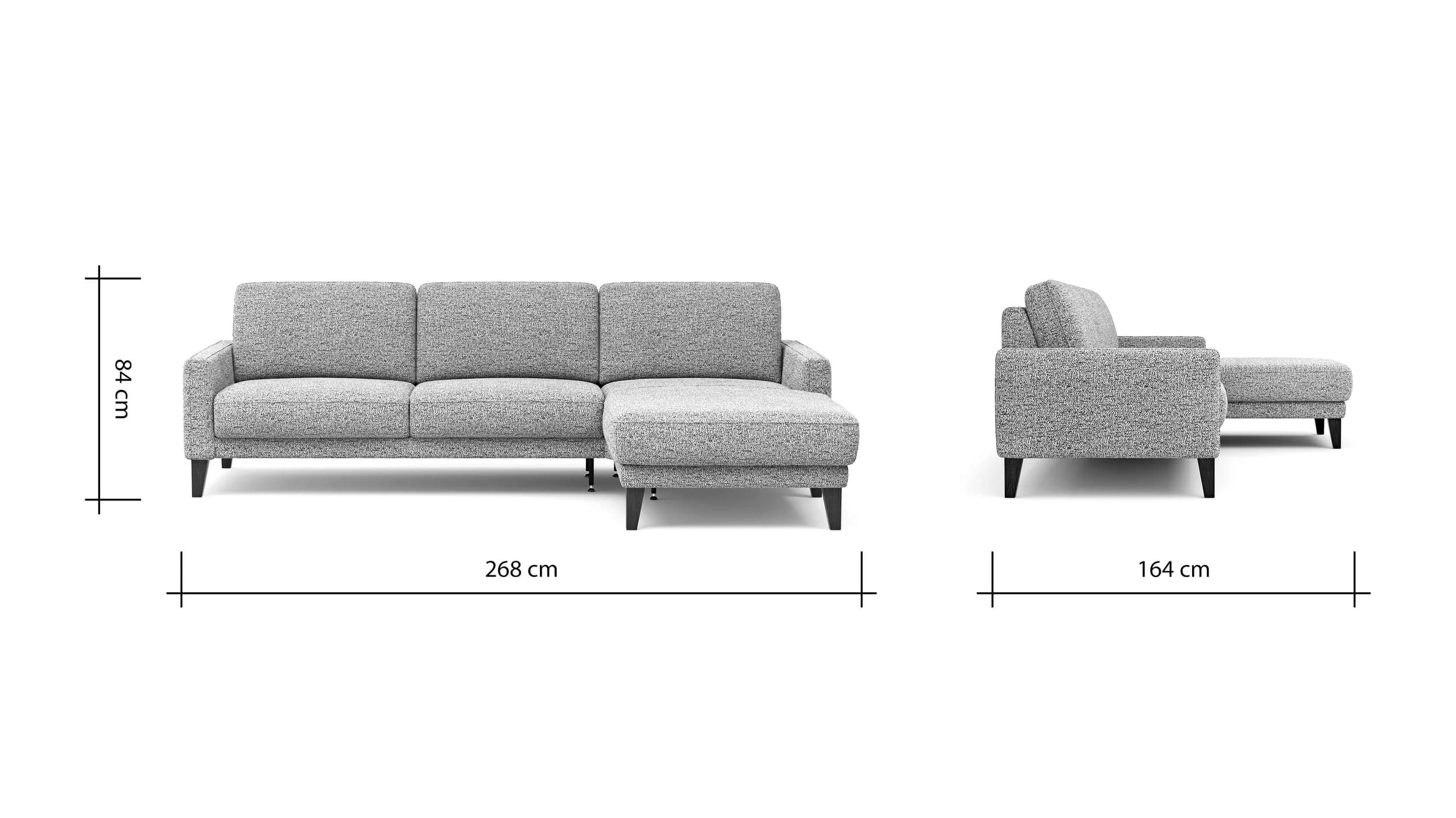 Ecksofa Matero - 2,5-Sitzer mit Longchair rechts, Stoff, Graubeige