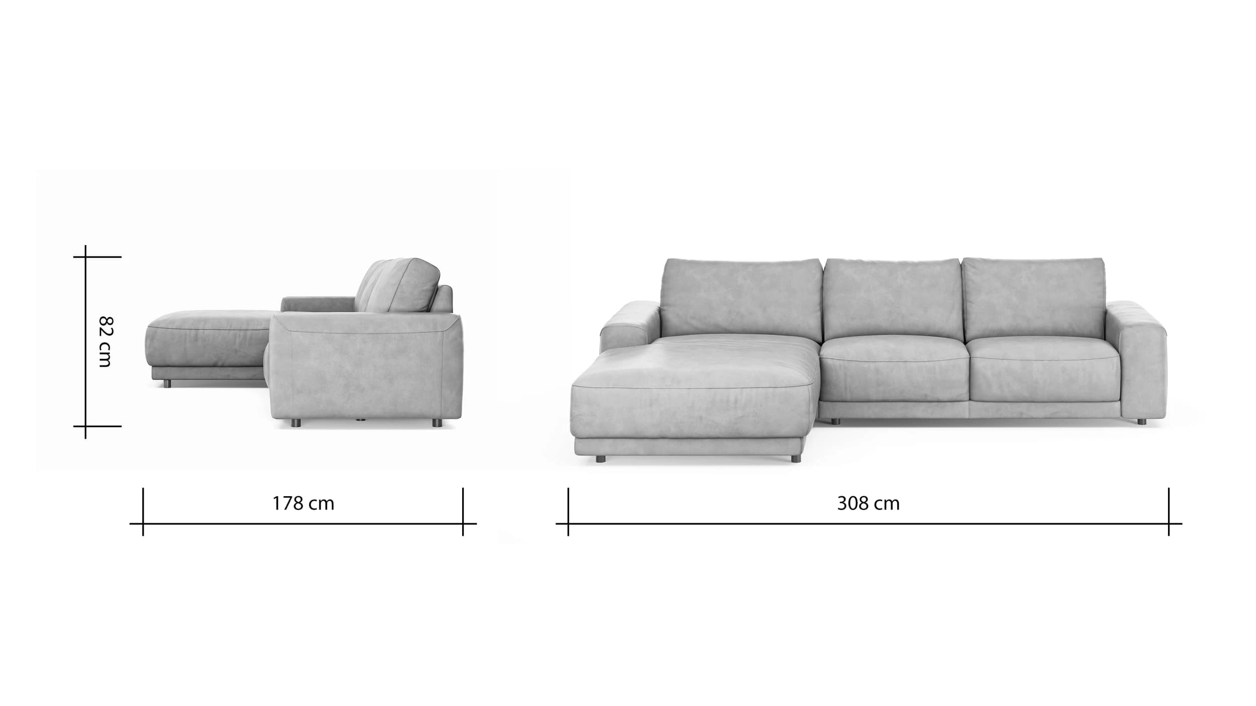 Ecksofa Balok - Longchair groß links mit 2,5-Sitzer, Leder, Cognac