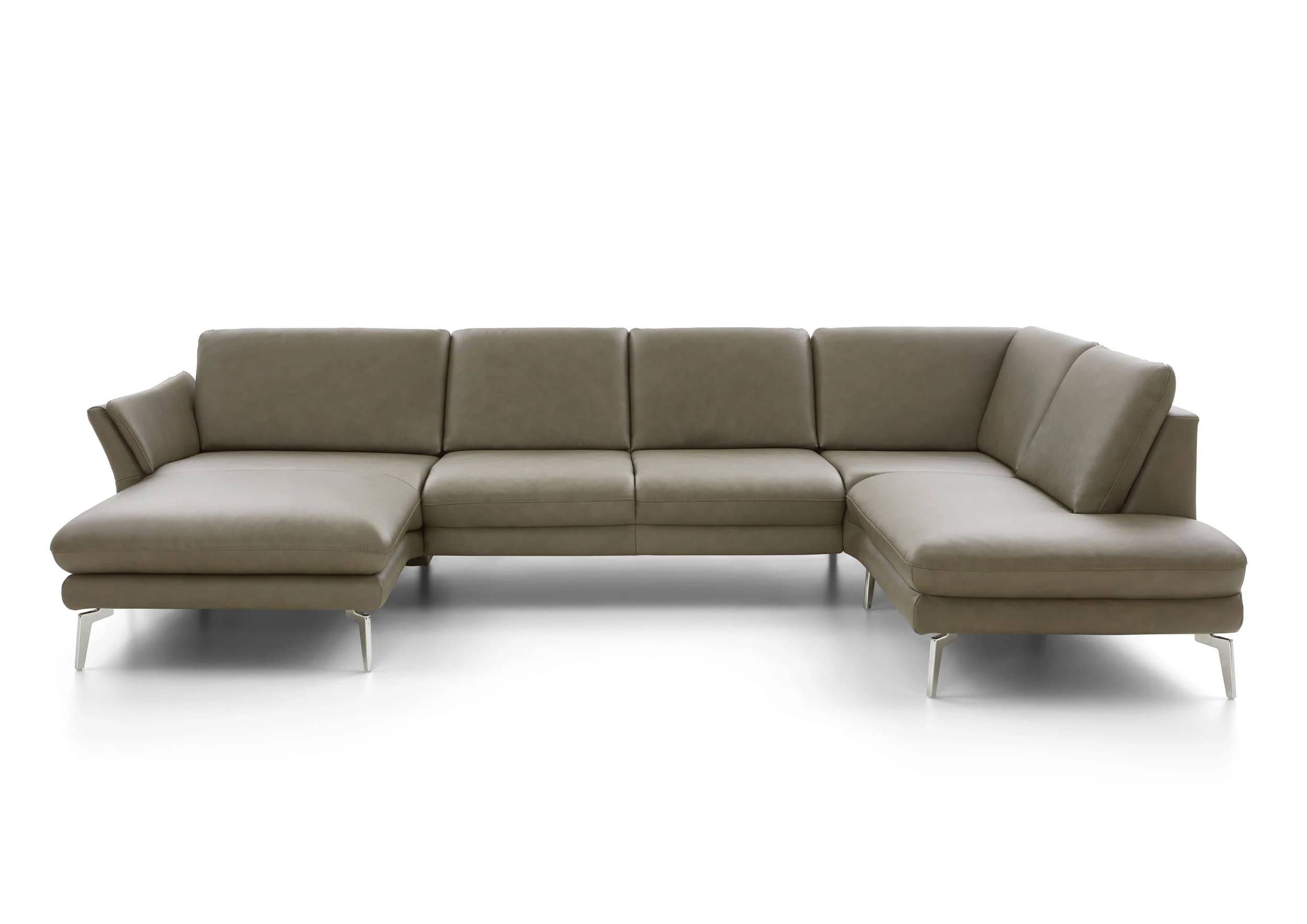 Wohnlandschaft - Longchair links mit 2,5-Sitzer und Ecke rechts, Leder, Dunkelgrau