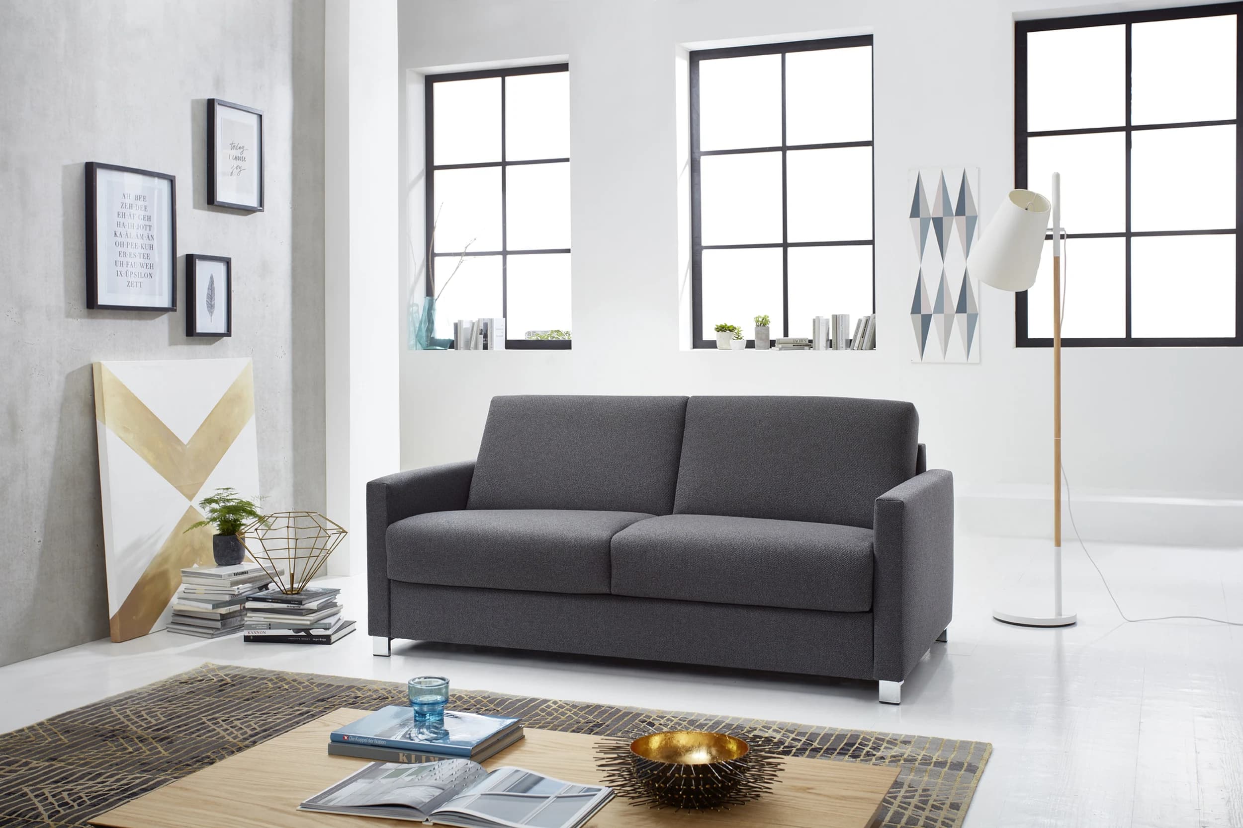 Schlafsofa - 2-Sitzer mit Schlaffunktion, Stoff, Schwarz-Anthrazit