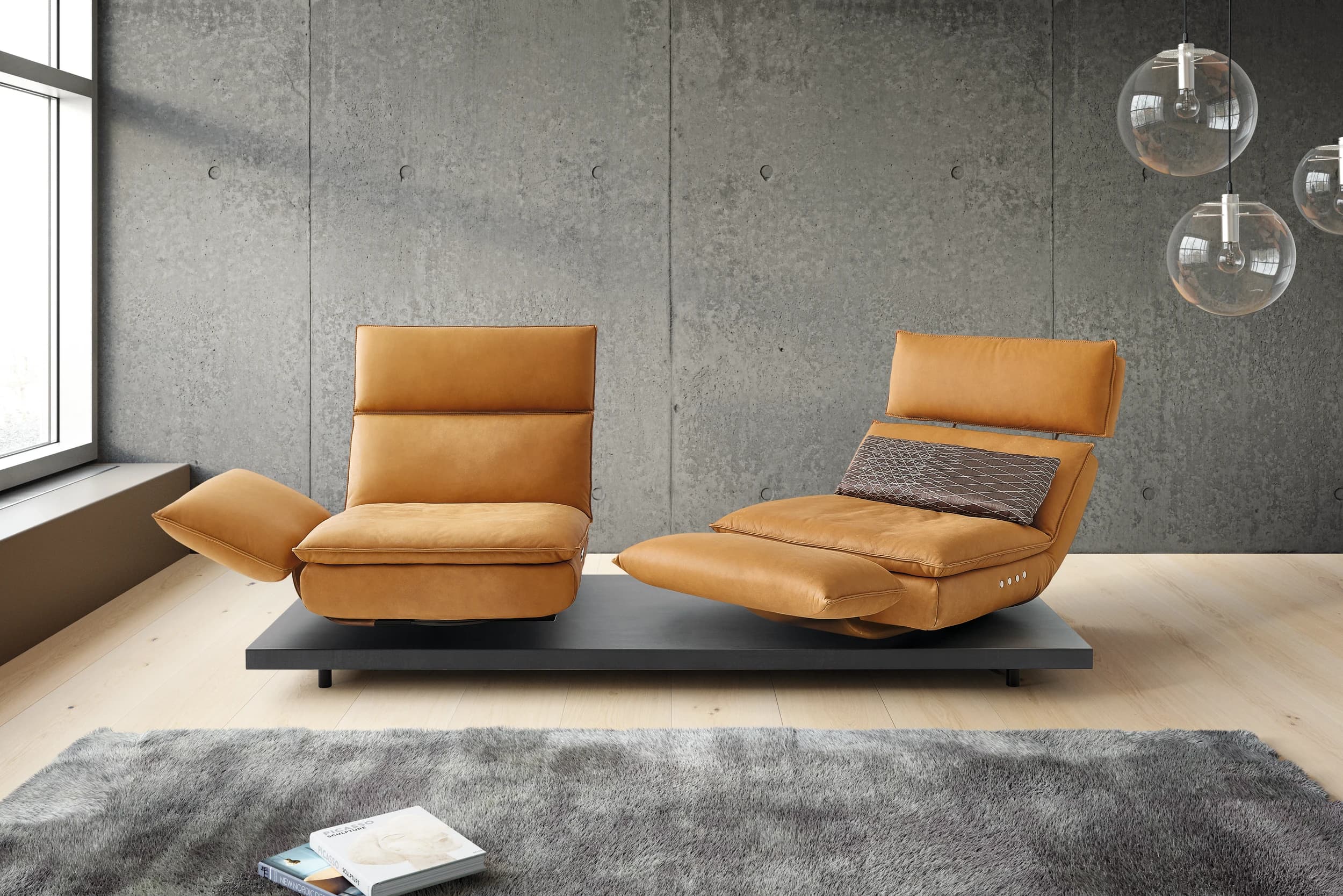 Sofa - 2-Sitzer, Relaxfunktion motorisch, Leder, Curry