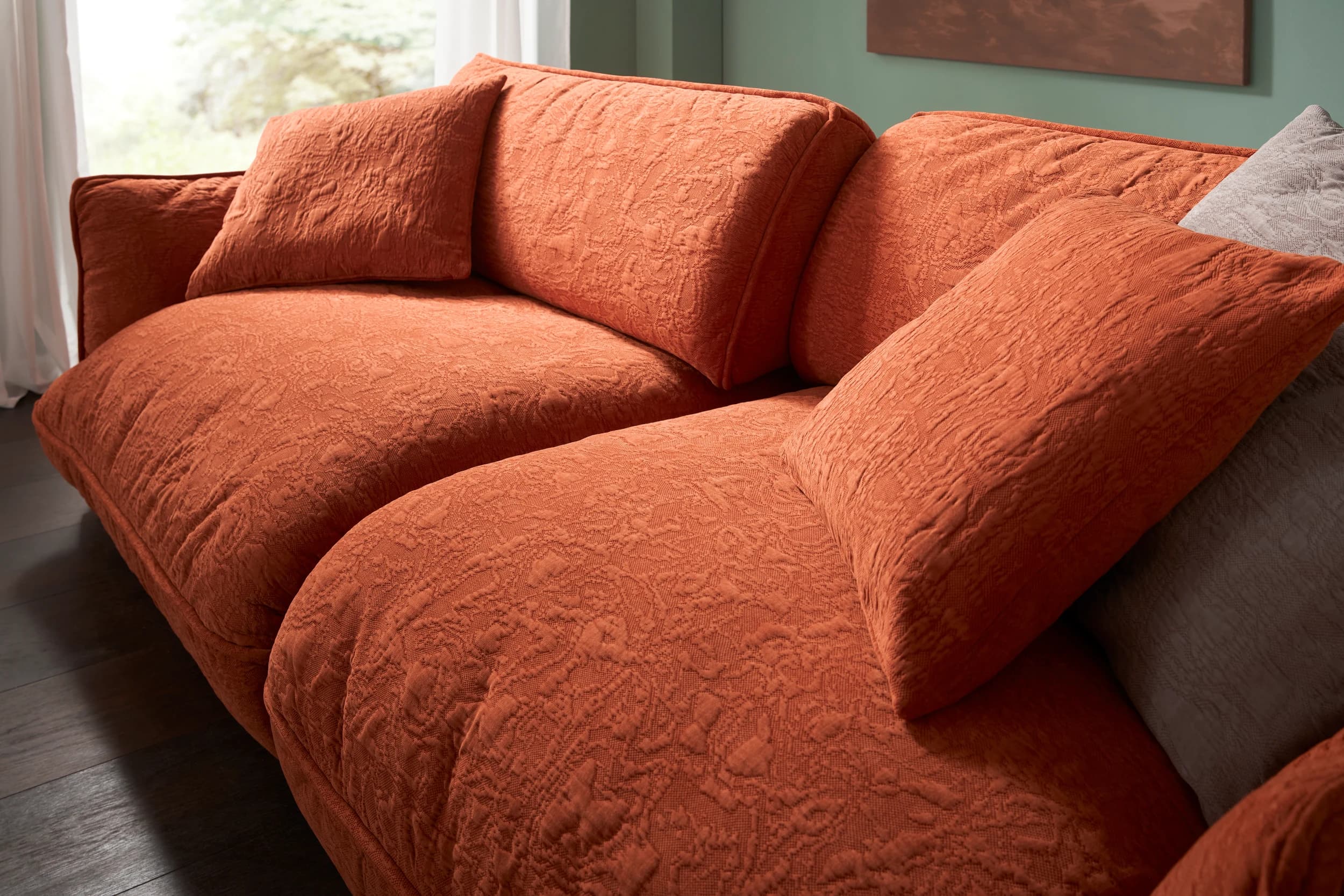 Sofa Fluffy - 4-Sitzer inkl. Rückenlehne verstellbar, Stoff, Kupfer