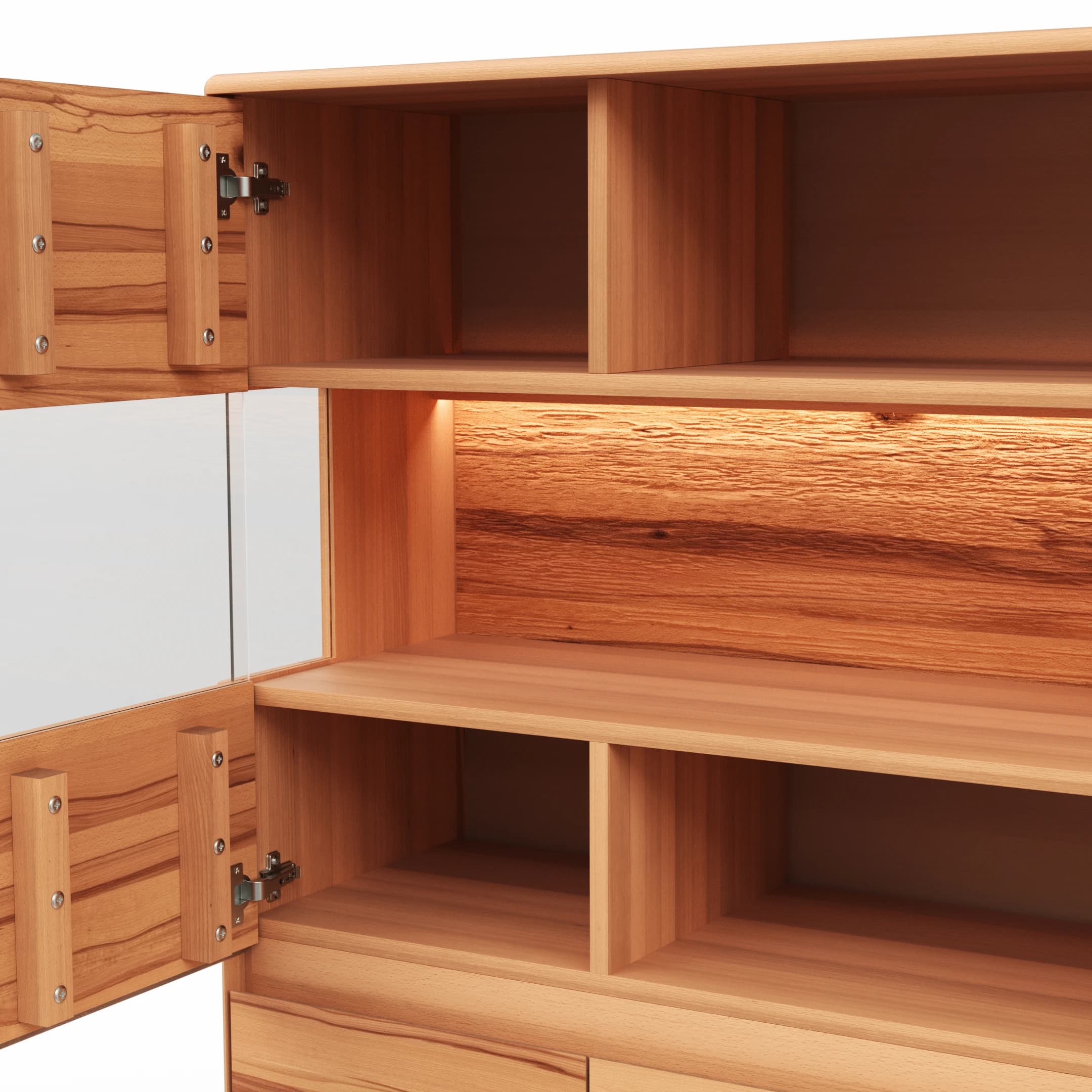 Highboard Hillsboro - inkl. Beleuchtung, Buche/Kernbuche natur, geölt