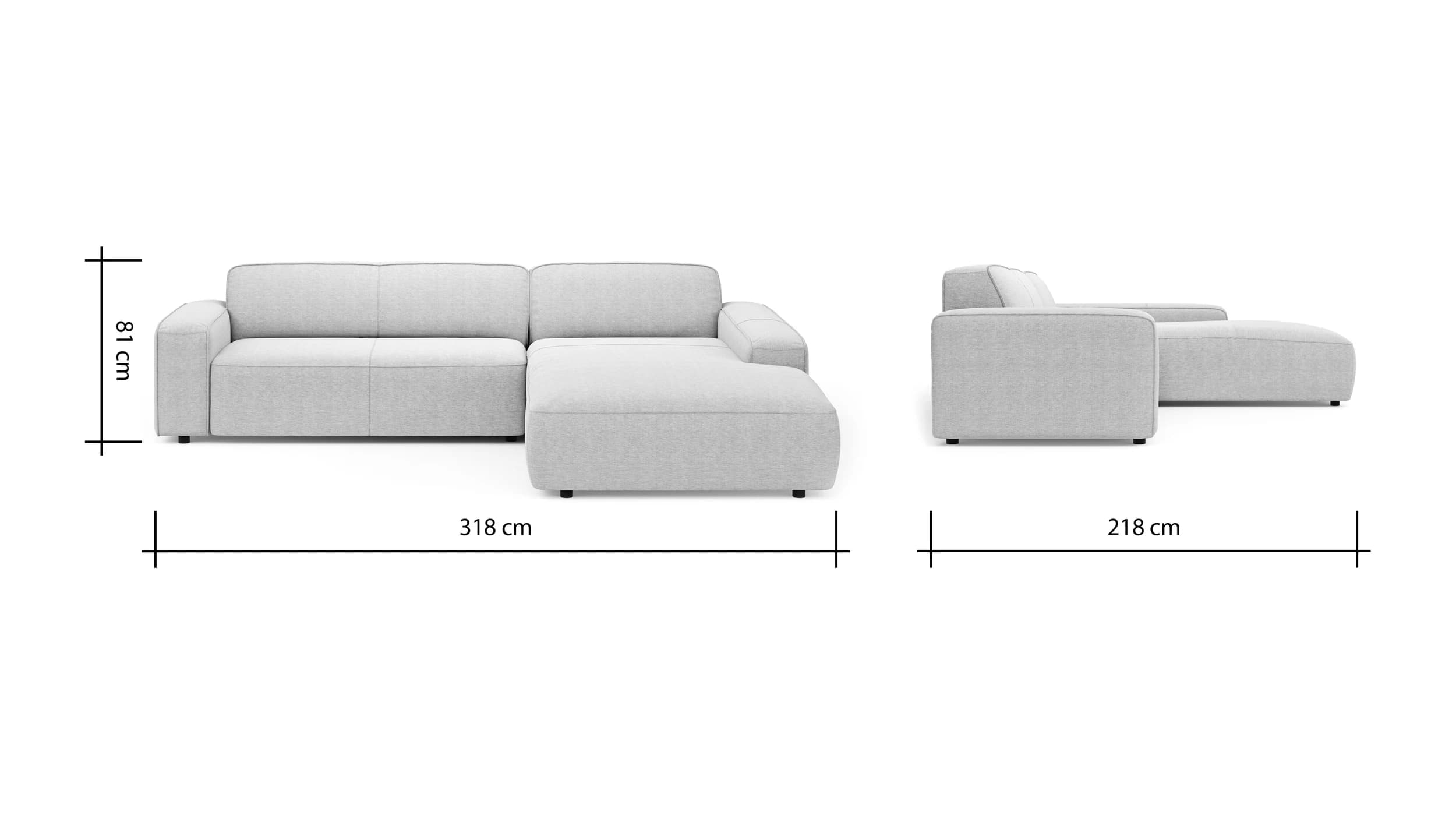 Ecksofa Denver - 2,5-Sitzer mit Longchair rechts, Stoff, Natur