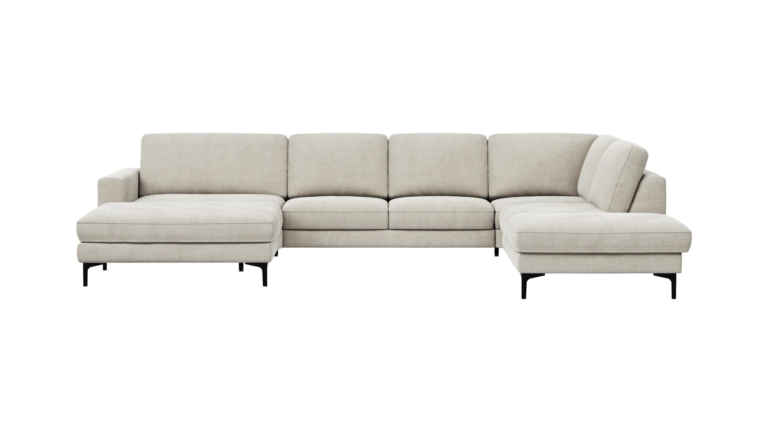 Wohnlandschaft Oviedo - Longchair links mit 2-Sitzer und Ecke rechts, Stoff, Natur