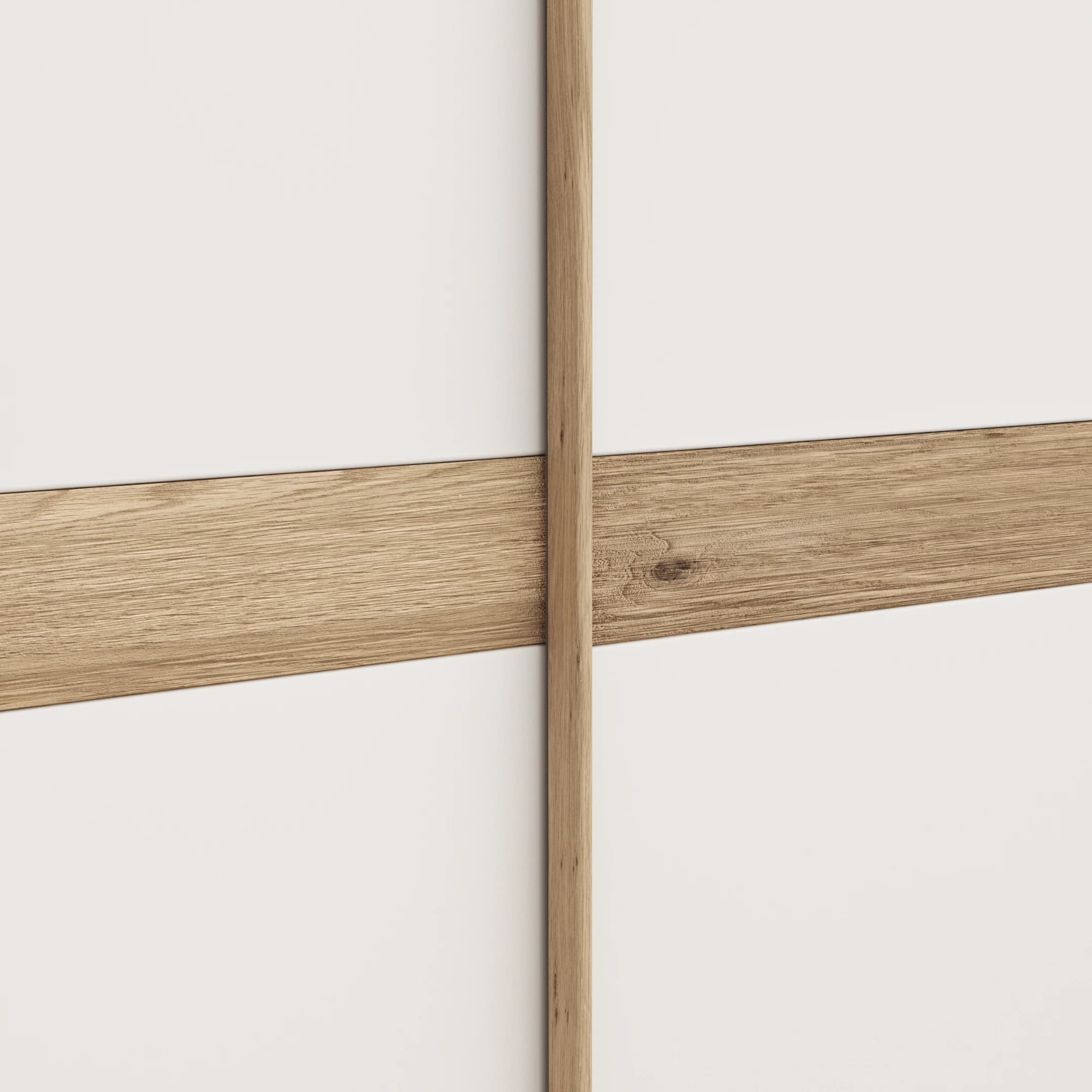 Schwebetürenschrank Viana - B ca. 212 cm, Lack, Weiß, Riffholz, Balkeneiche