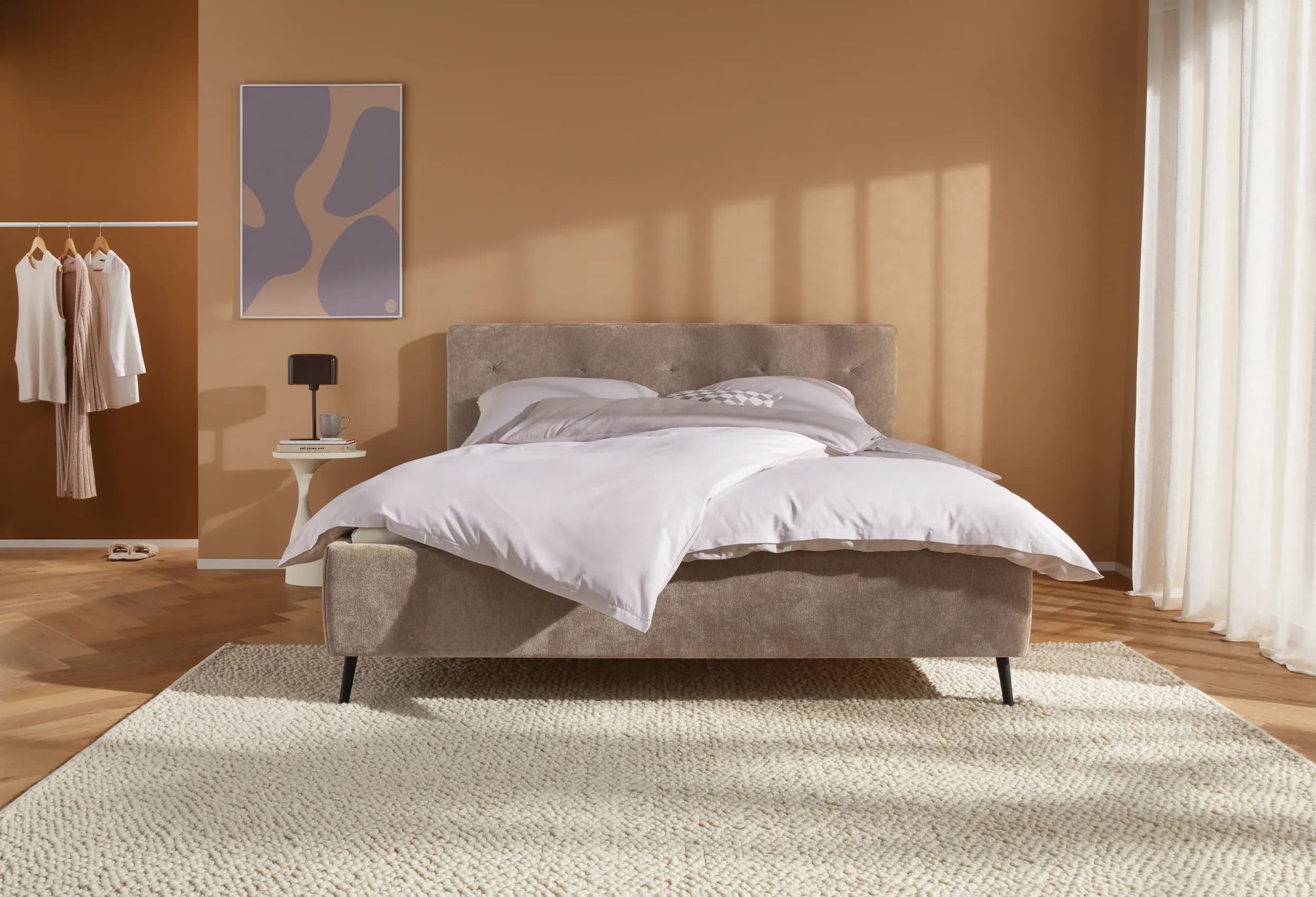 Bettgestell Coria - Liegefläche 180x200 cm, Stoff, Taupe